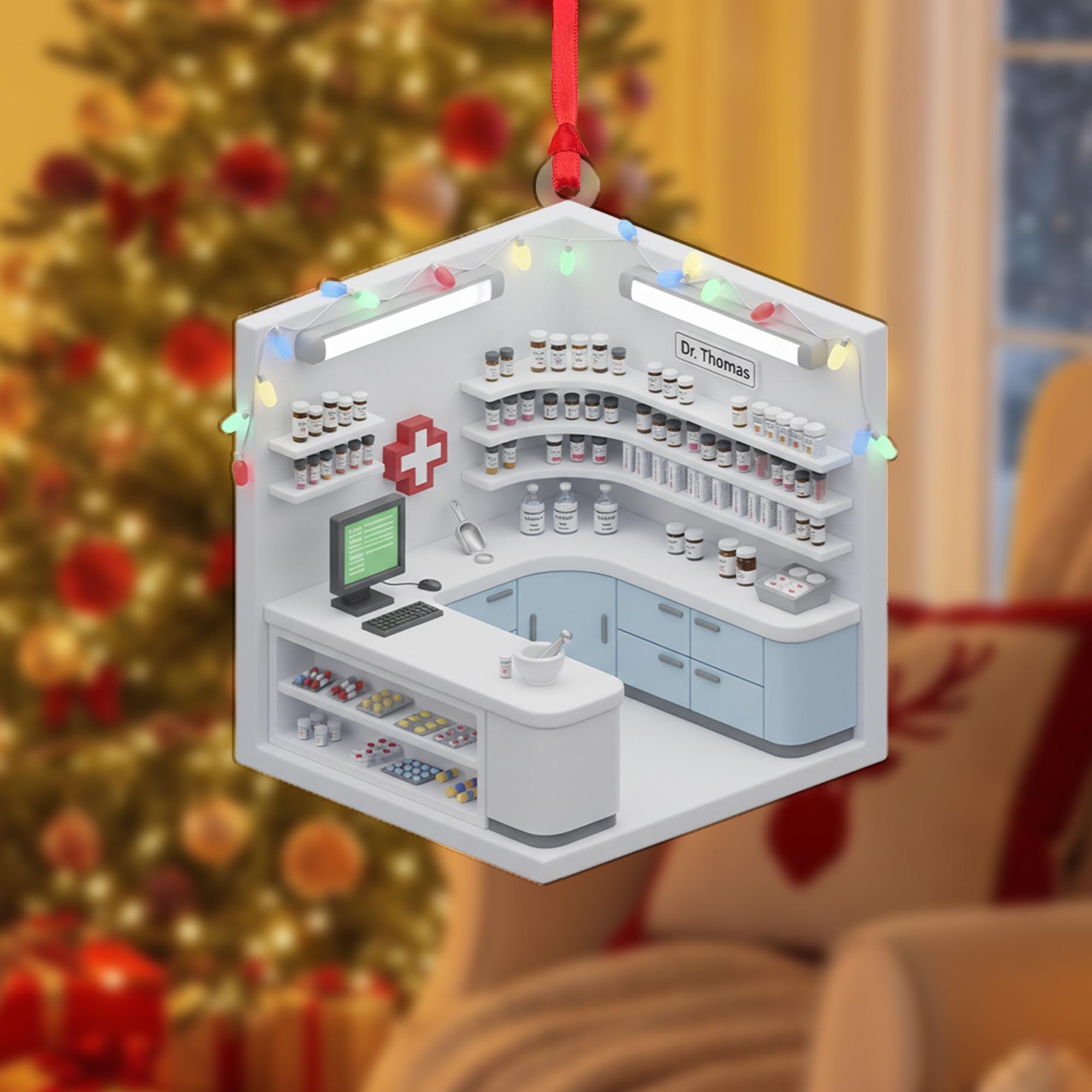 Personalized Pharmacist Ornament Counter Diorama Pharmacy Tech Rx Keepsake image 2