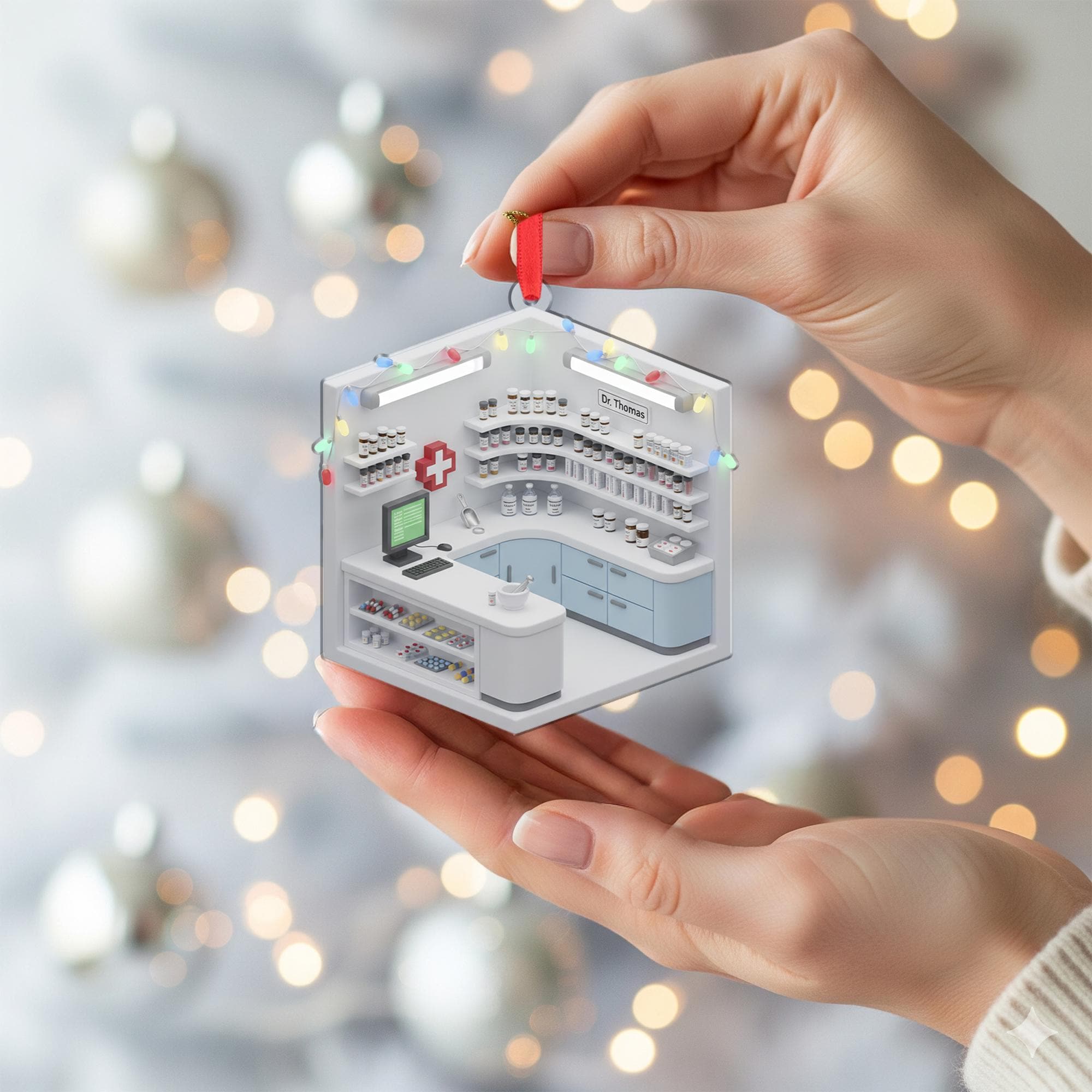 Personalized Pharmacist Ornament Counter Diorama Pharmacy Tech Rx Keepsake image 4