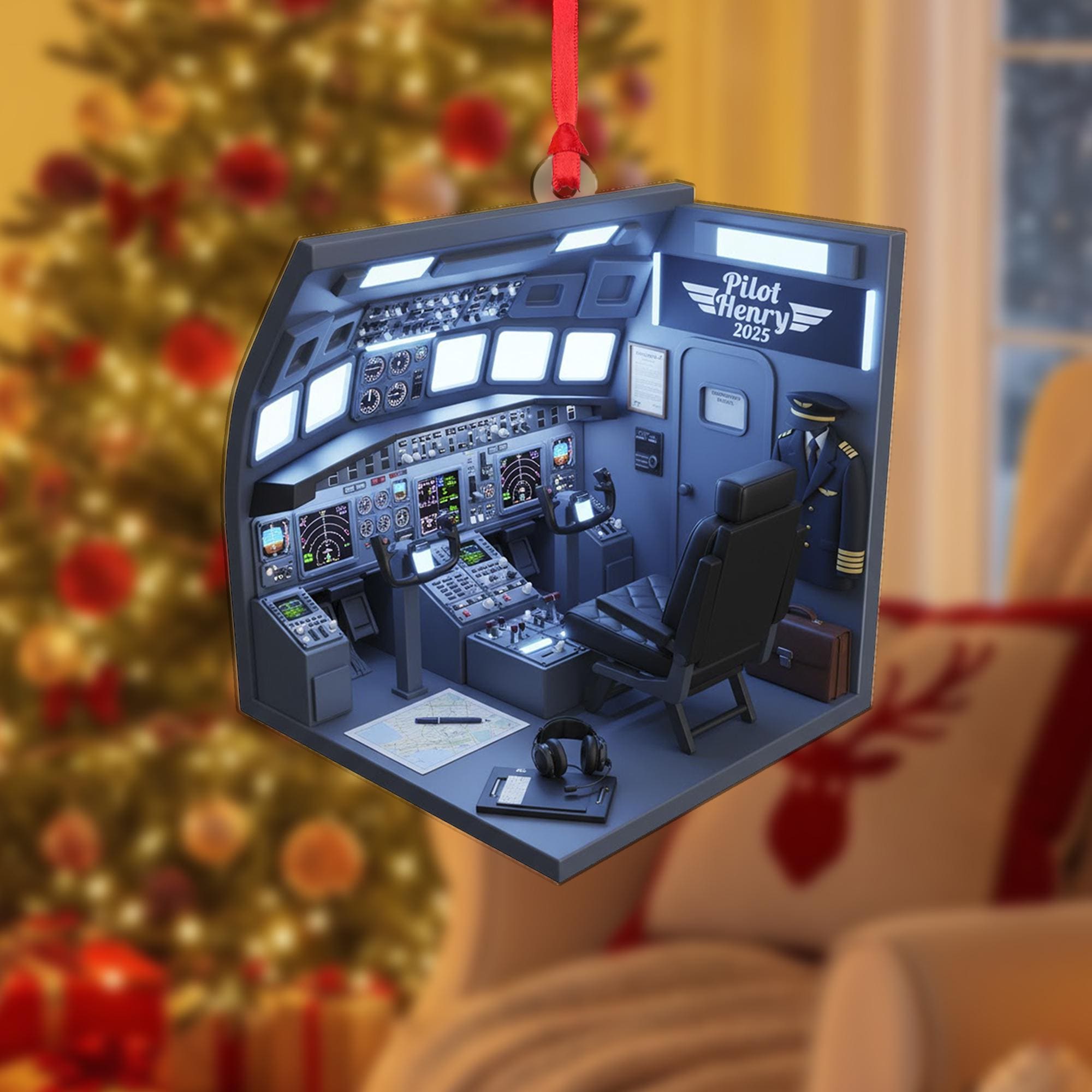 Personalized Pilot Ornament Cockpit Diorama Flight Deck Airman Keepsake image 2