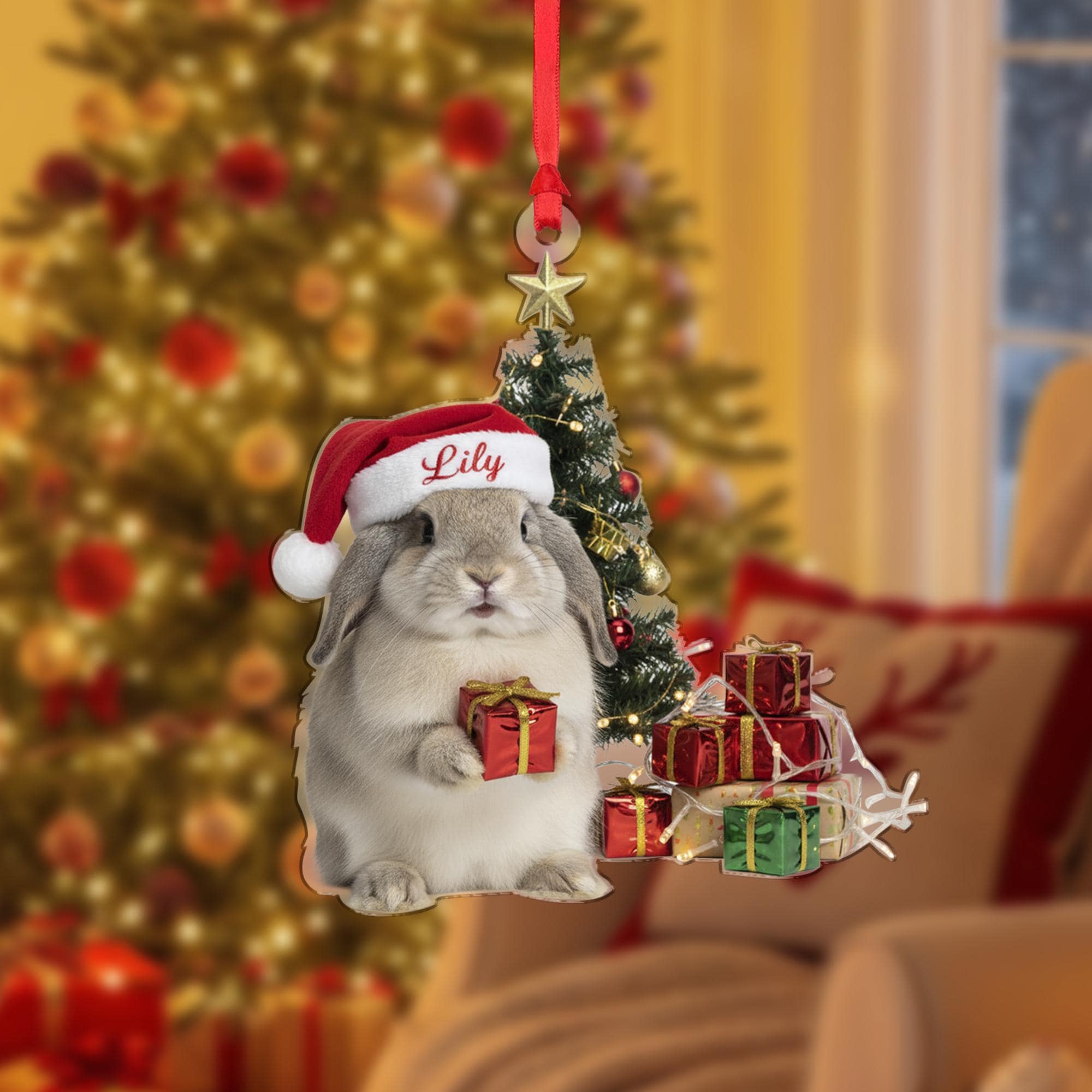 Personalized Lop Rabbit Ornament Santa Bunny Christmas Pet Portrait Keepsake image 2