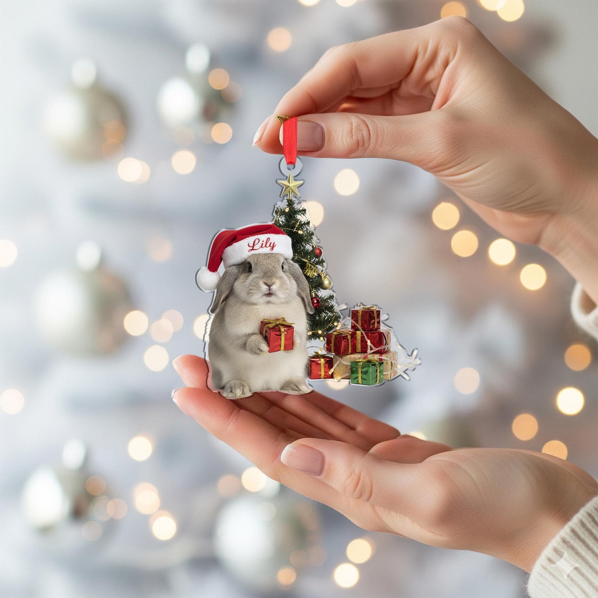 Personalized Lop Rabbit Ornament Santa Bunny Christmas Pet Portrait Keepsake image 1