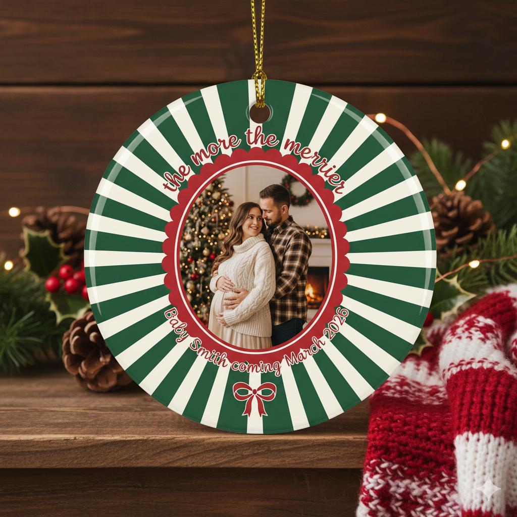 Custom Pregnancy Announcement Ceramic Ornament with Photo and Due Date Design image 2