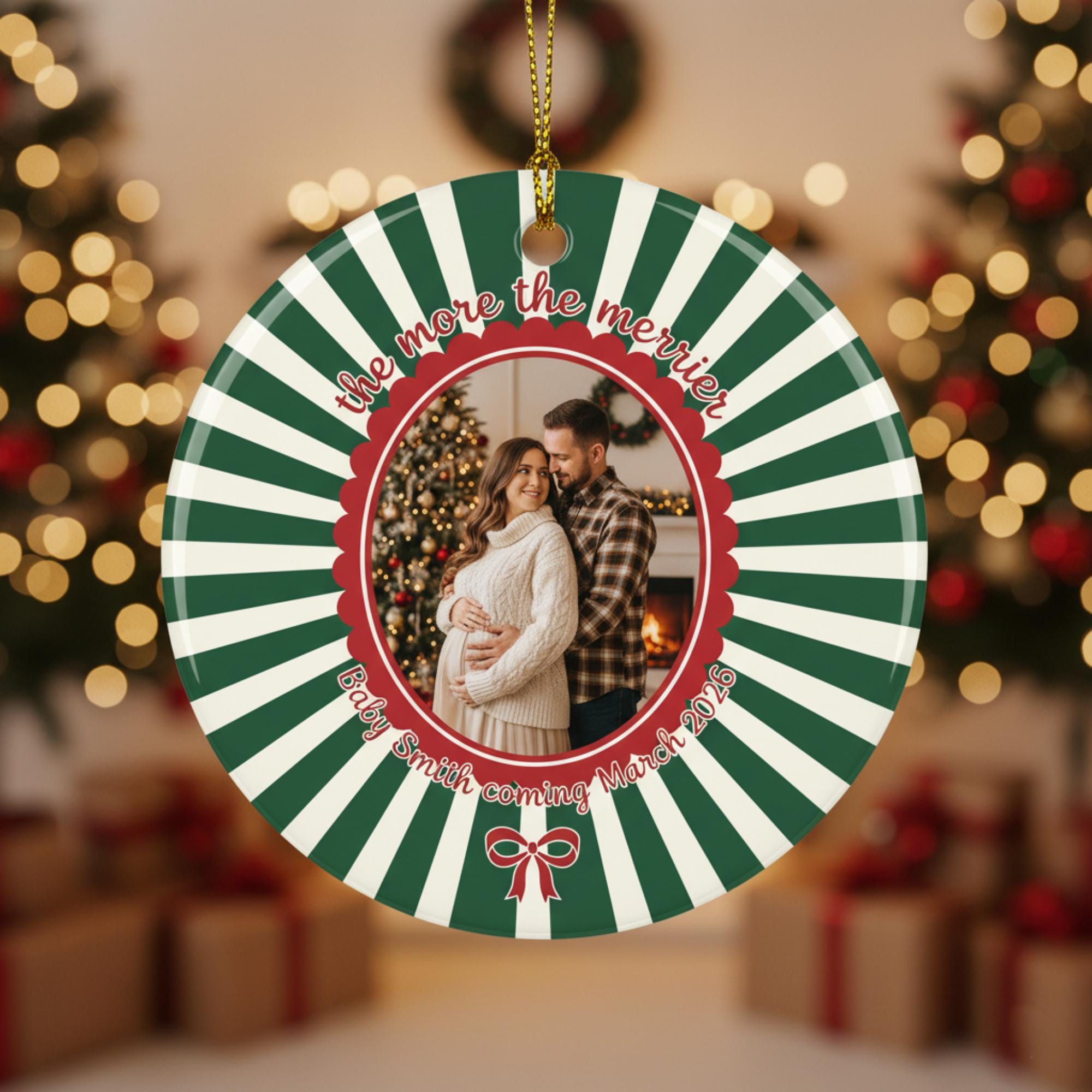 Custom Pregnancy Announcement Ceramic Ornament with Photo and Due Date Design image 1