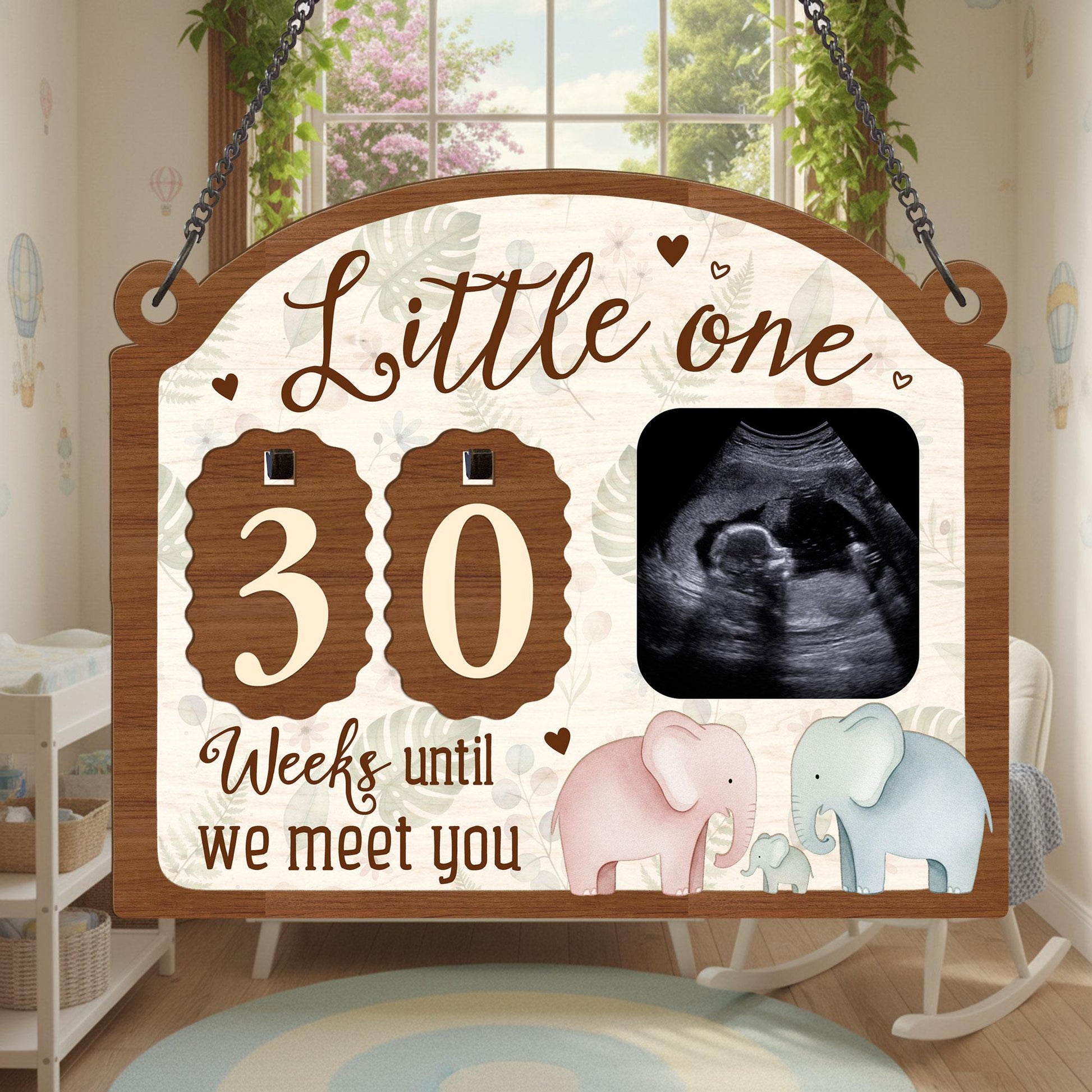 Custom Elephant Family Sonogram Picture Frame: Ultrasound Photo with Baby Countdown Weeks image 3