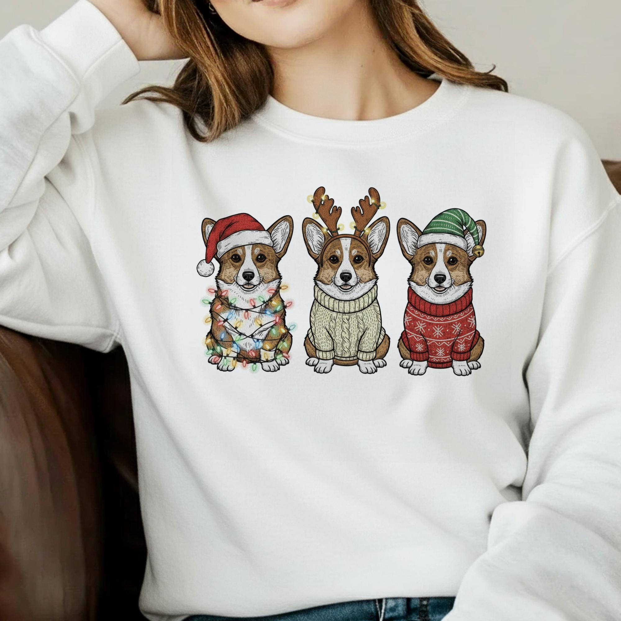 Custom Corgi Embroidered Sweatshirt: Festive Corgi Crewneck image 1