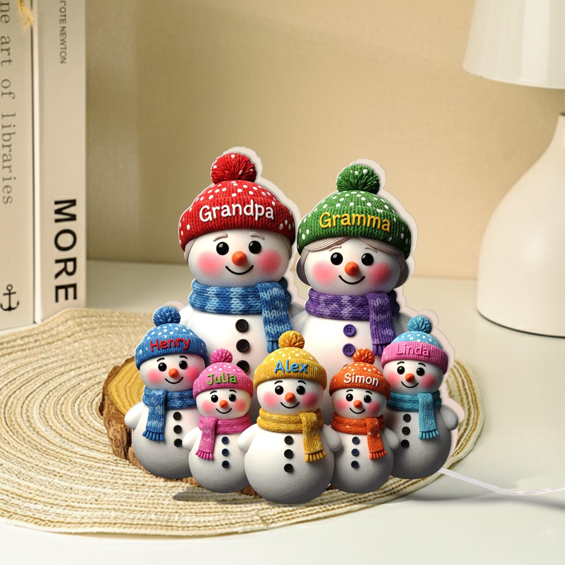 Custom Snowman Family LED Light Box with Grandma Grandpa: Personalized Names Winter Lamp image 3