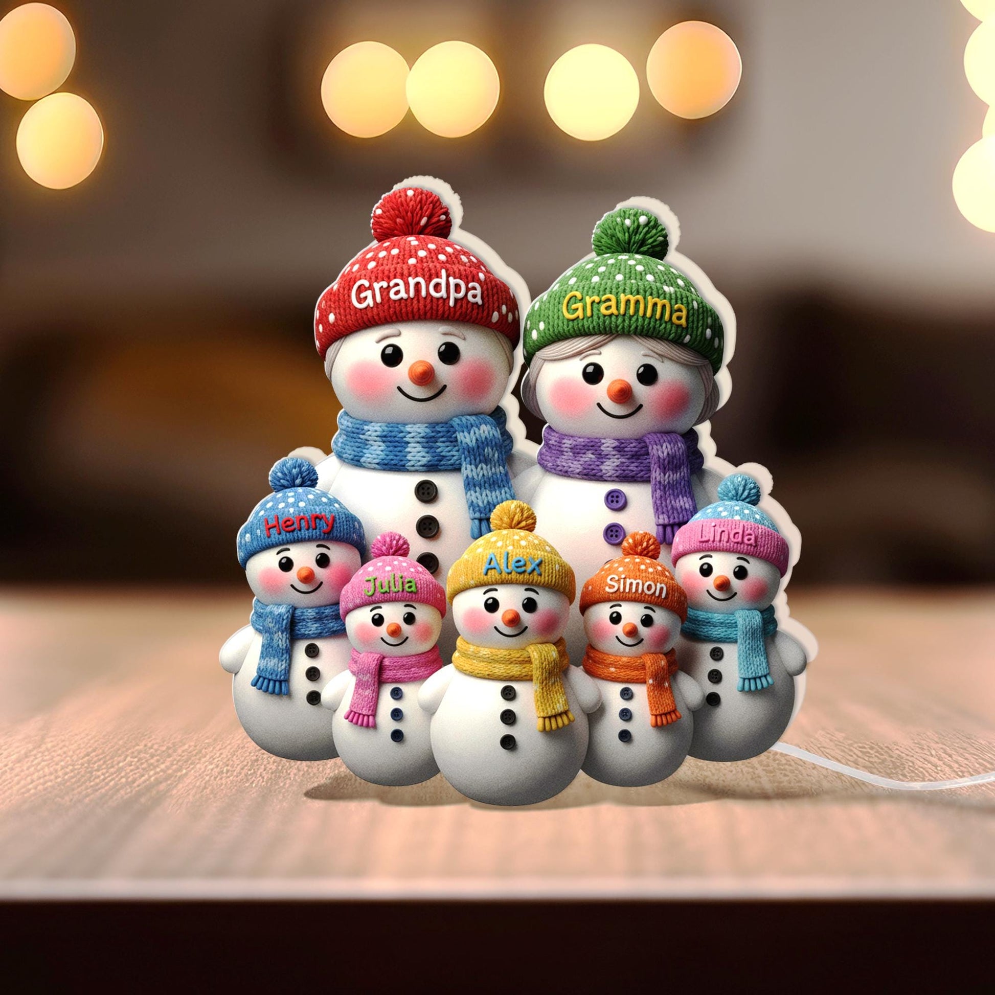Custom Snowman Family LED Light Box with Grandma Grandpa: Personalized Names Winter Lamp image 2