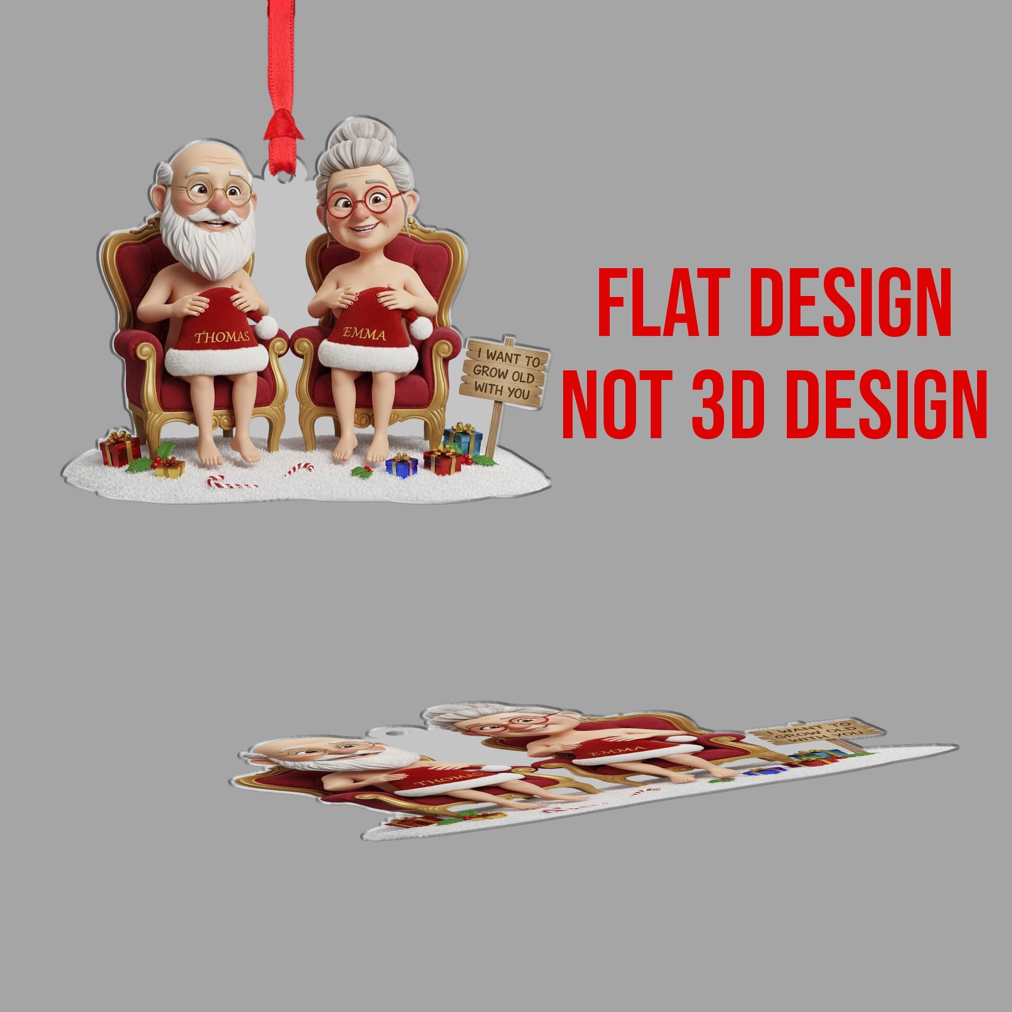 Funny Old Couple Sitting Ornament - Personalized Christmas Gift for Husband Wife image 2