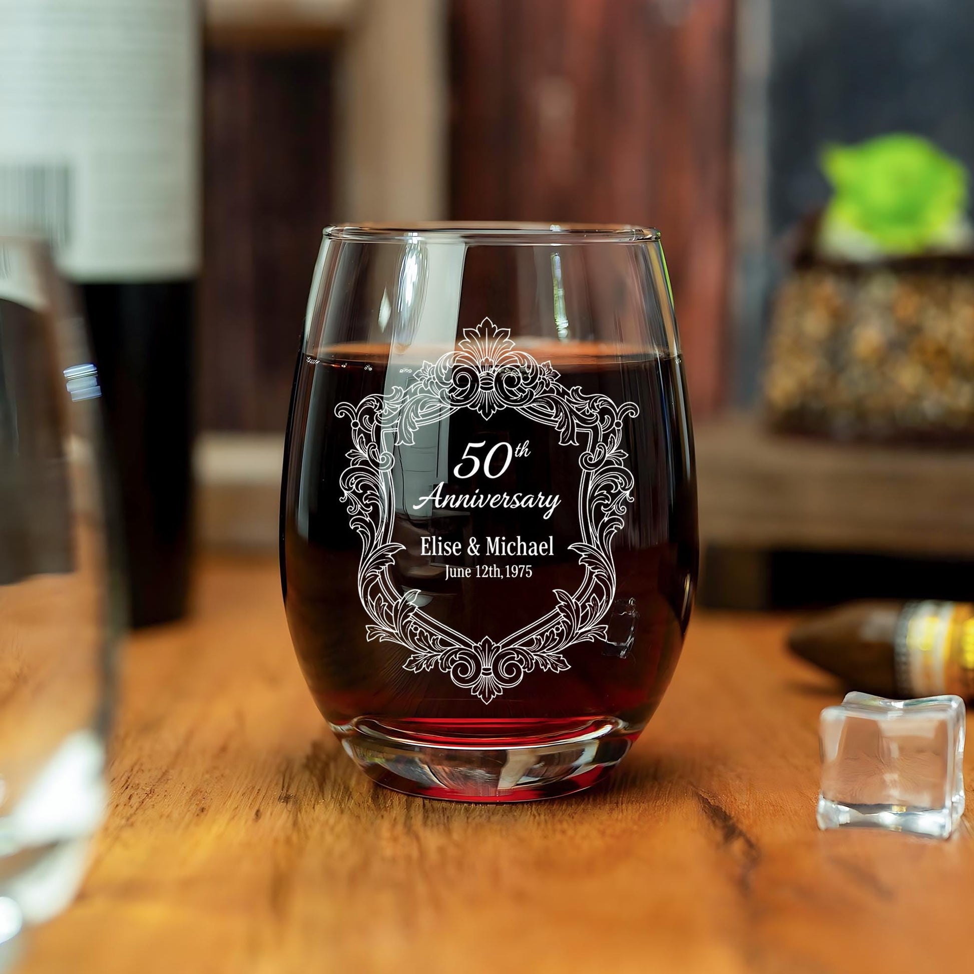 Custom 50th Anniversary Etched Stemless Wine Glass image 4