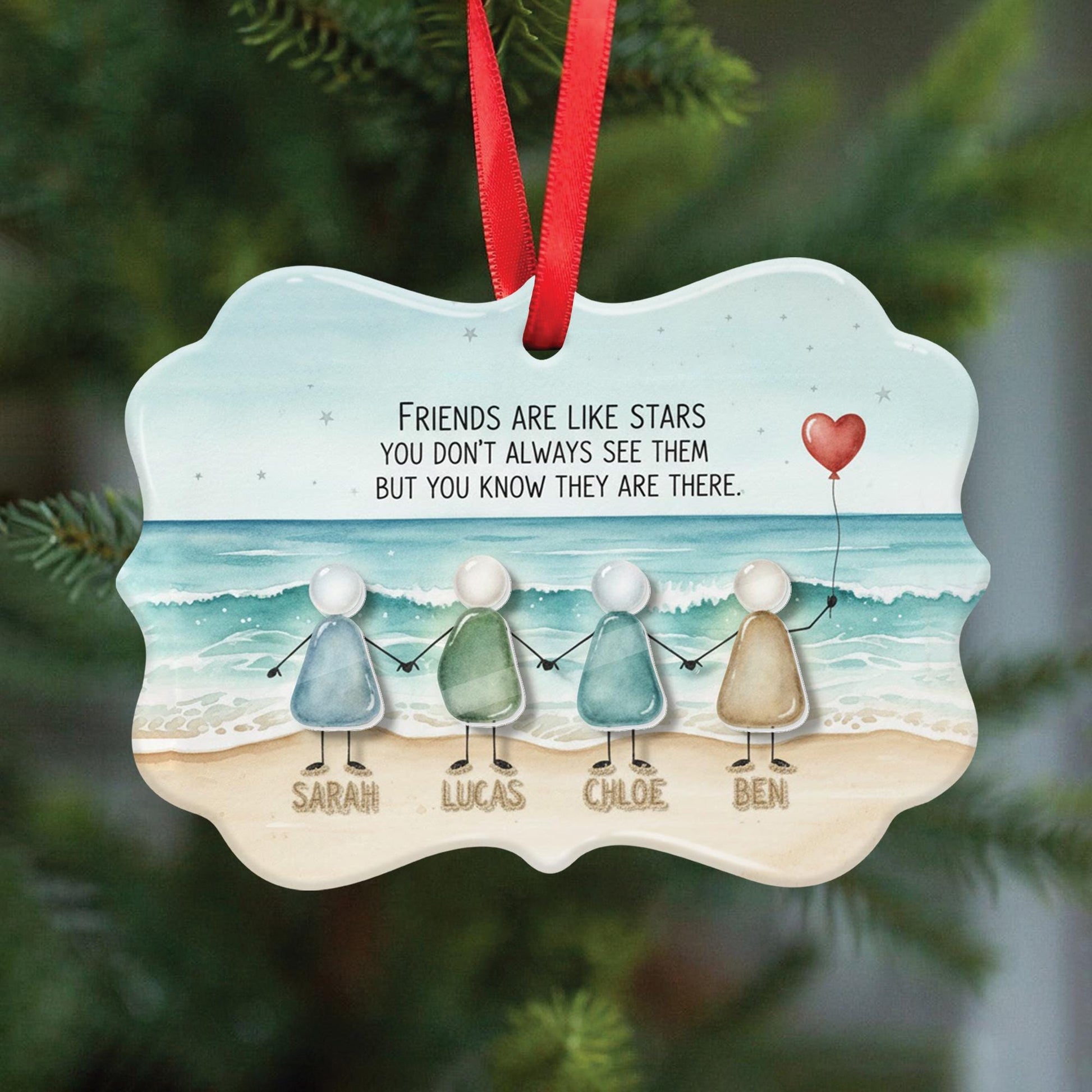 Custom Ceramic Friends Ornament – Personalized Beach-Scene Hanging Decoration with Names image 1