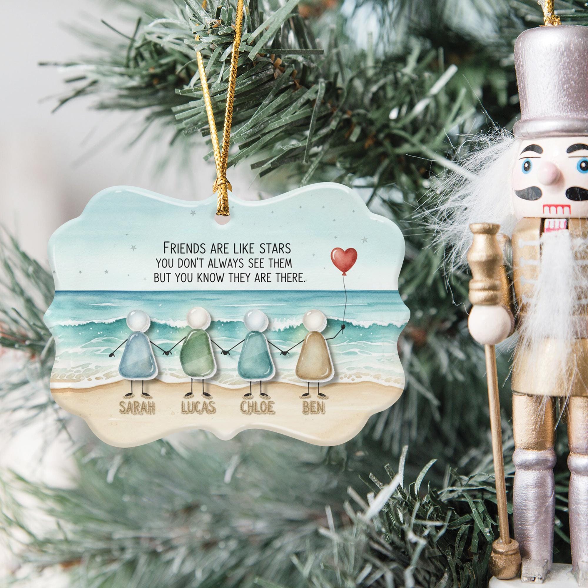 Custom Ceramic Friends Ornament – Personalized Beach-Scene Hanging Decoration with Names image 4