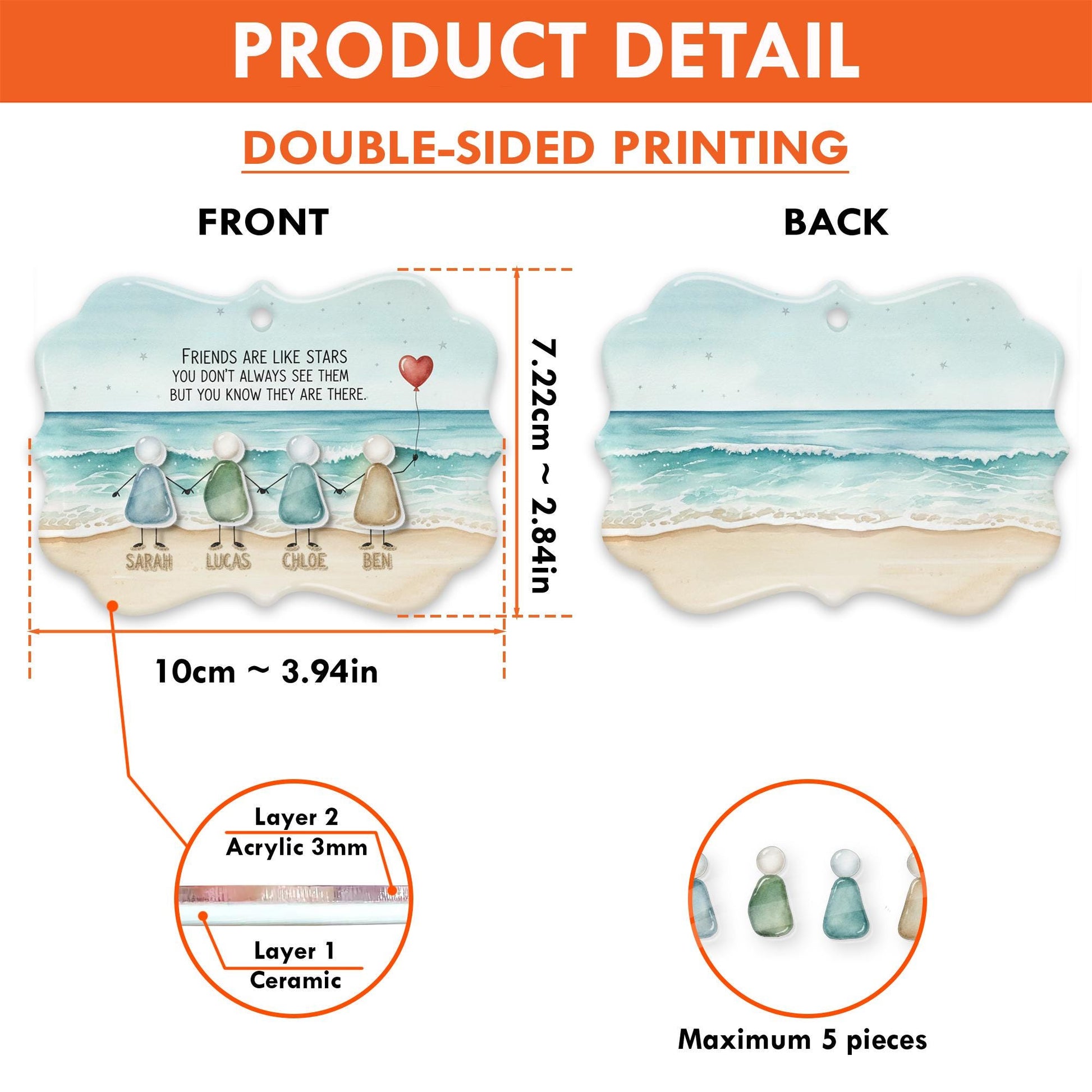 Custom Ceramic Friends Ornament – Personalized Beach-Scene Hanging Decoration with Names image 5