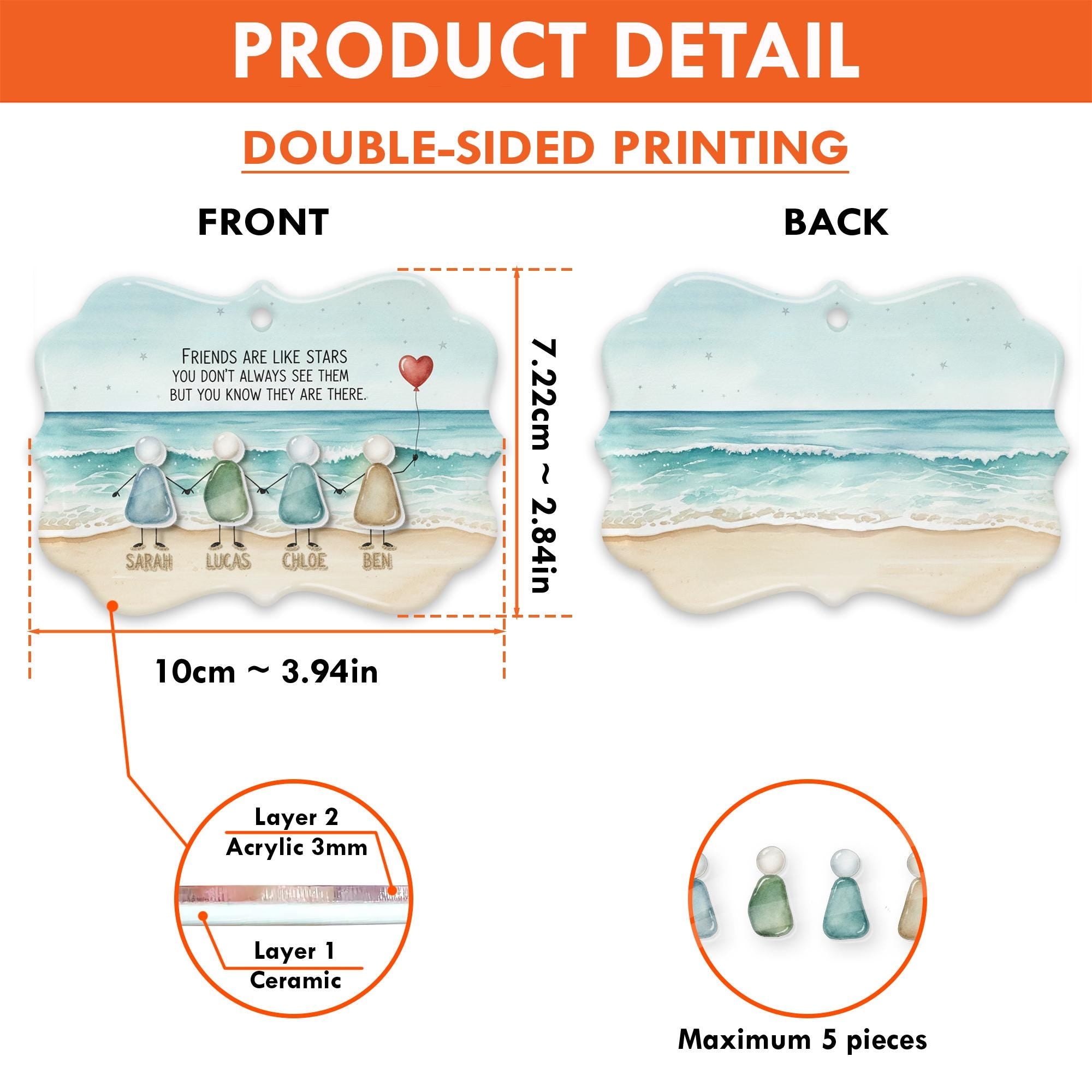 Custom Ceramic Friends Ornament – Personalized Beach-Scene Hanging Decoration with Names image 5