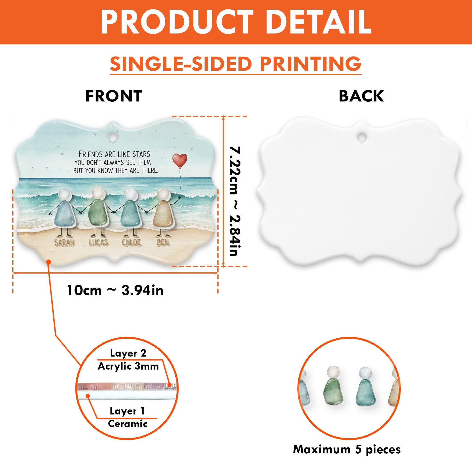 Custom Ceramic Friends Ornament – Personalized Beach-Scene Hanging Decoration with Names image 6