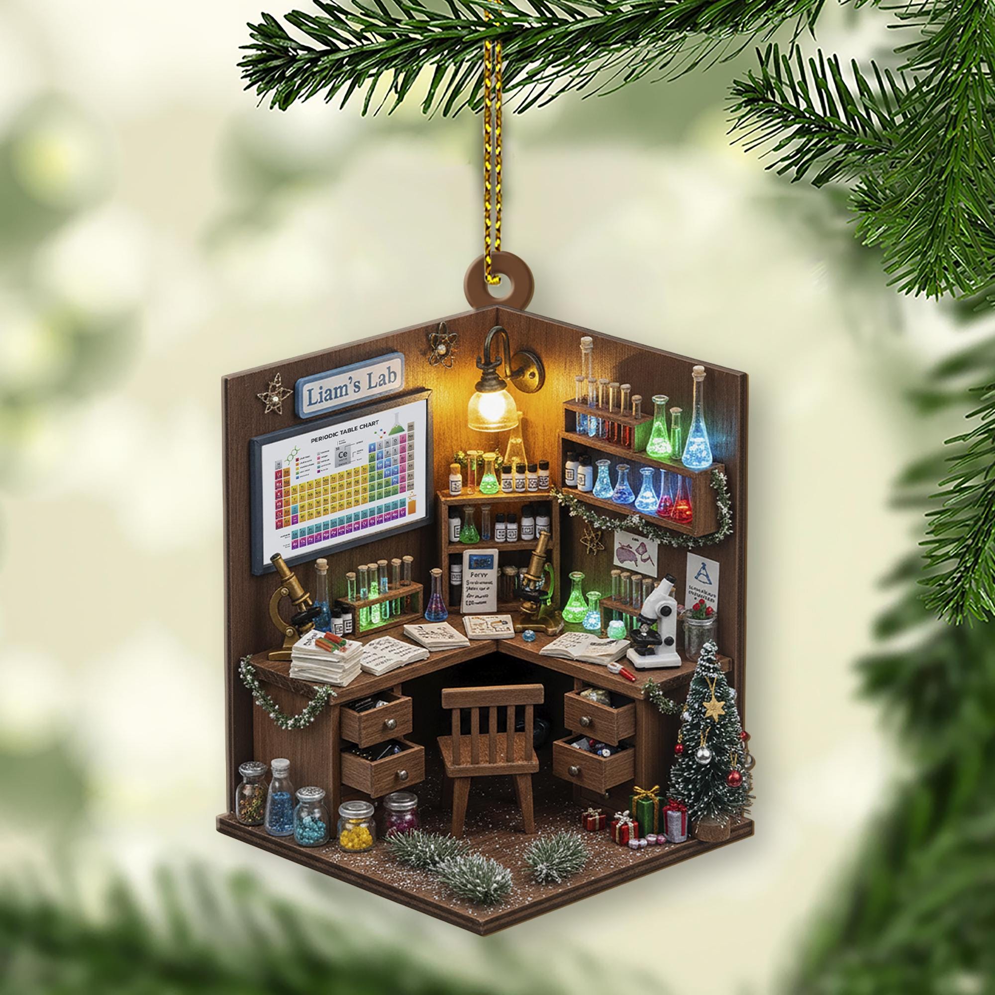 Personalized Lab Desk Ornament – Hanging Decoration with Mini Chemistry Scene image 1