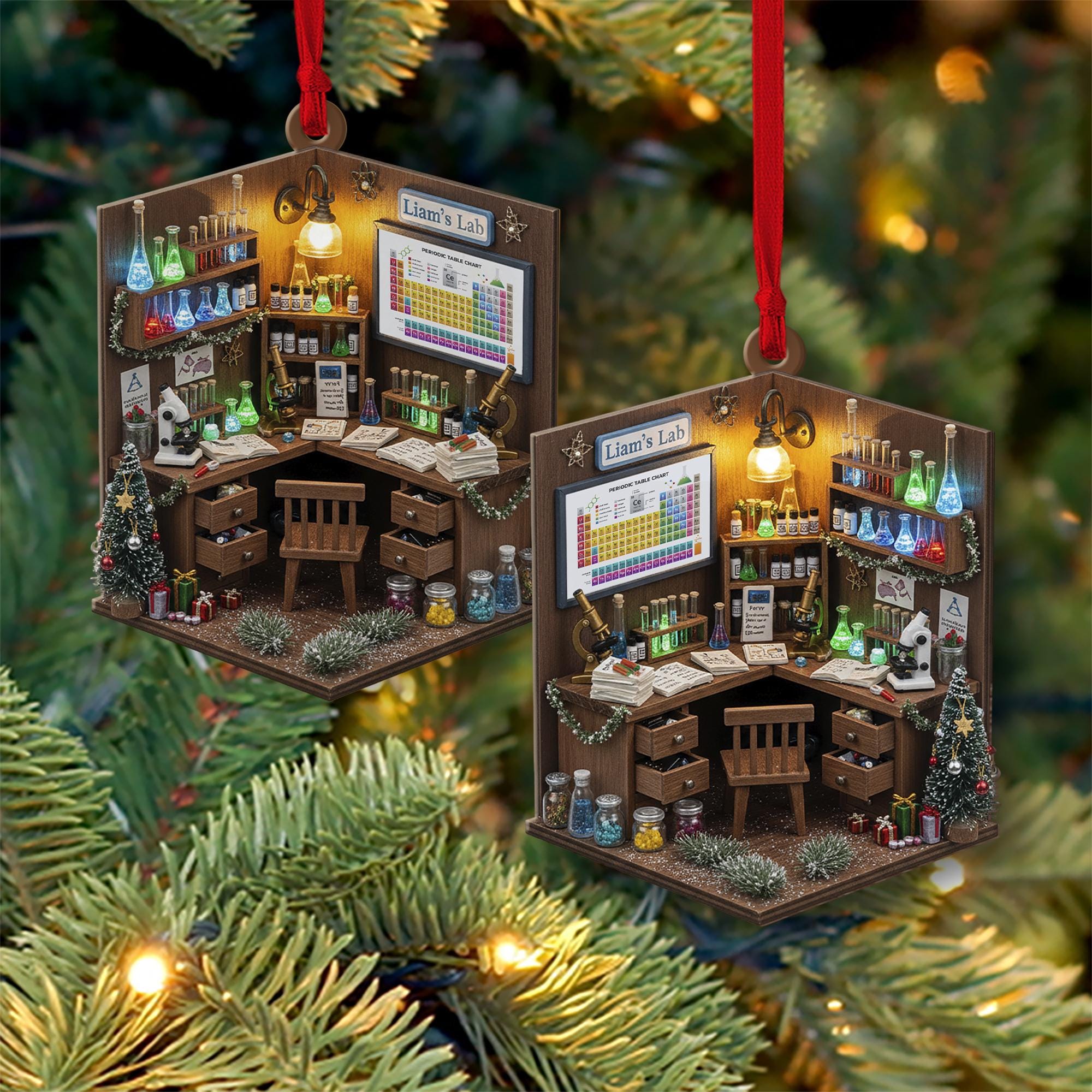 Personalized Lab Desk Ornament – Hanging Decoration with Mini Chemistry Scene image 2