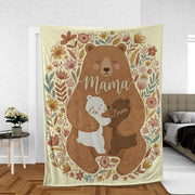 Personalised Mama Bear Floral Throw Blanket – Custom Names, Soft Microfleece Blankie image 1