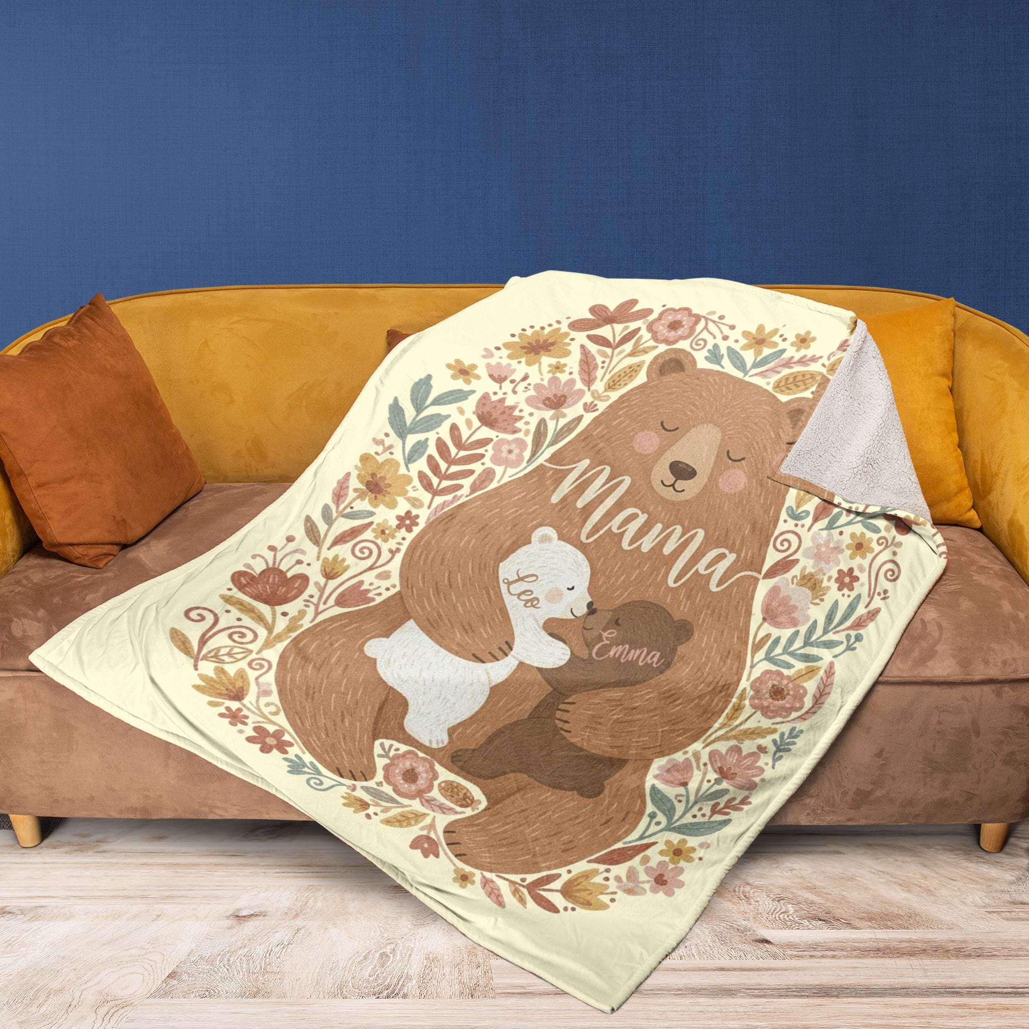 Personalised Mama Bear Floral Throw Blanket – Custom Names, Soft Microfleece Blankie image 4
