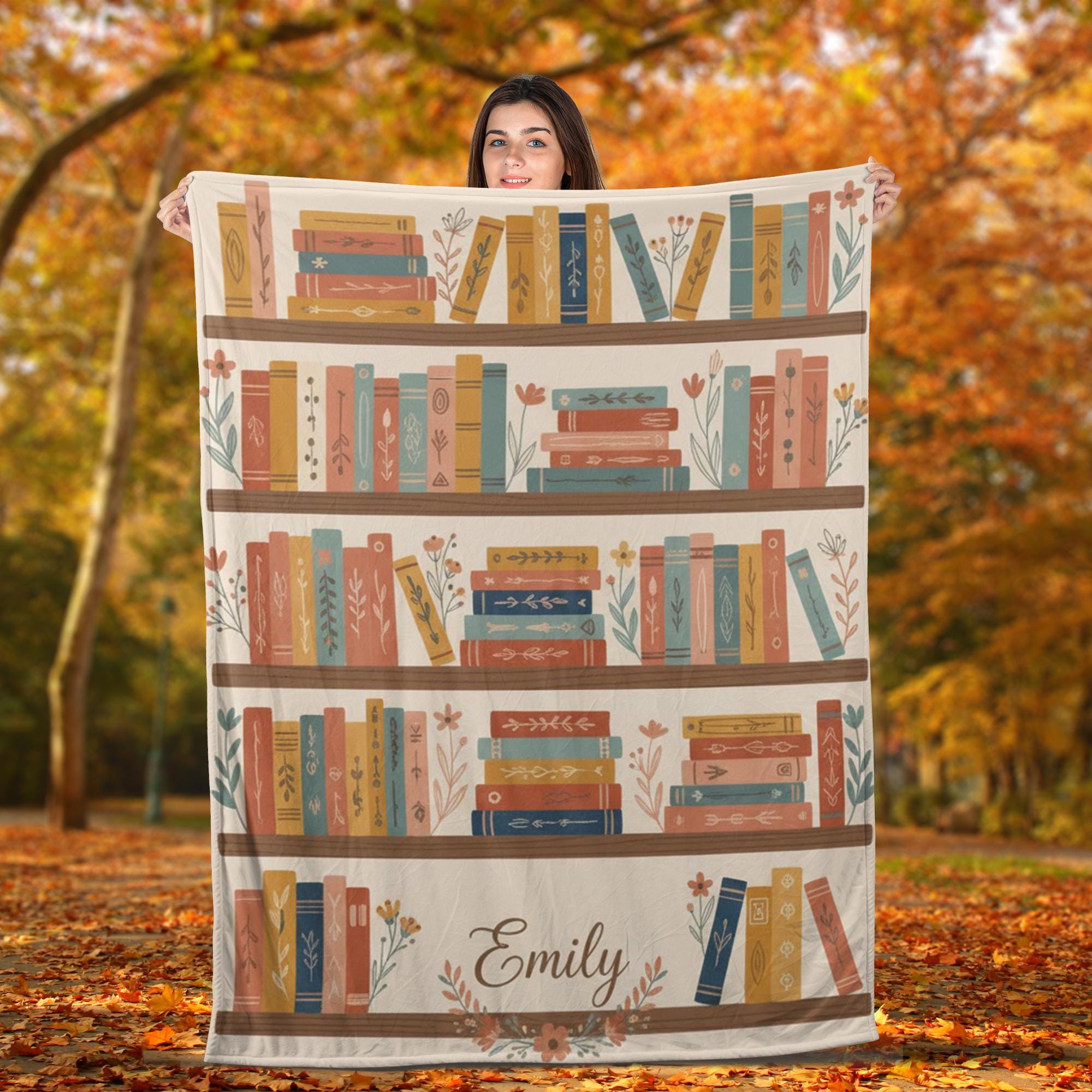 Personalised Bookshelf Throw Blanket – Custom Name, Soft Microfleece Reading-Nook Print image 5