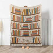 Personalised Bookshelf Throw Blanket – Custom Name, Soft Microfleece Reading-Nook Print image 1