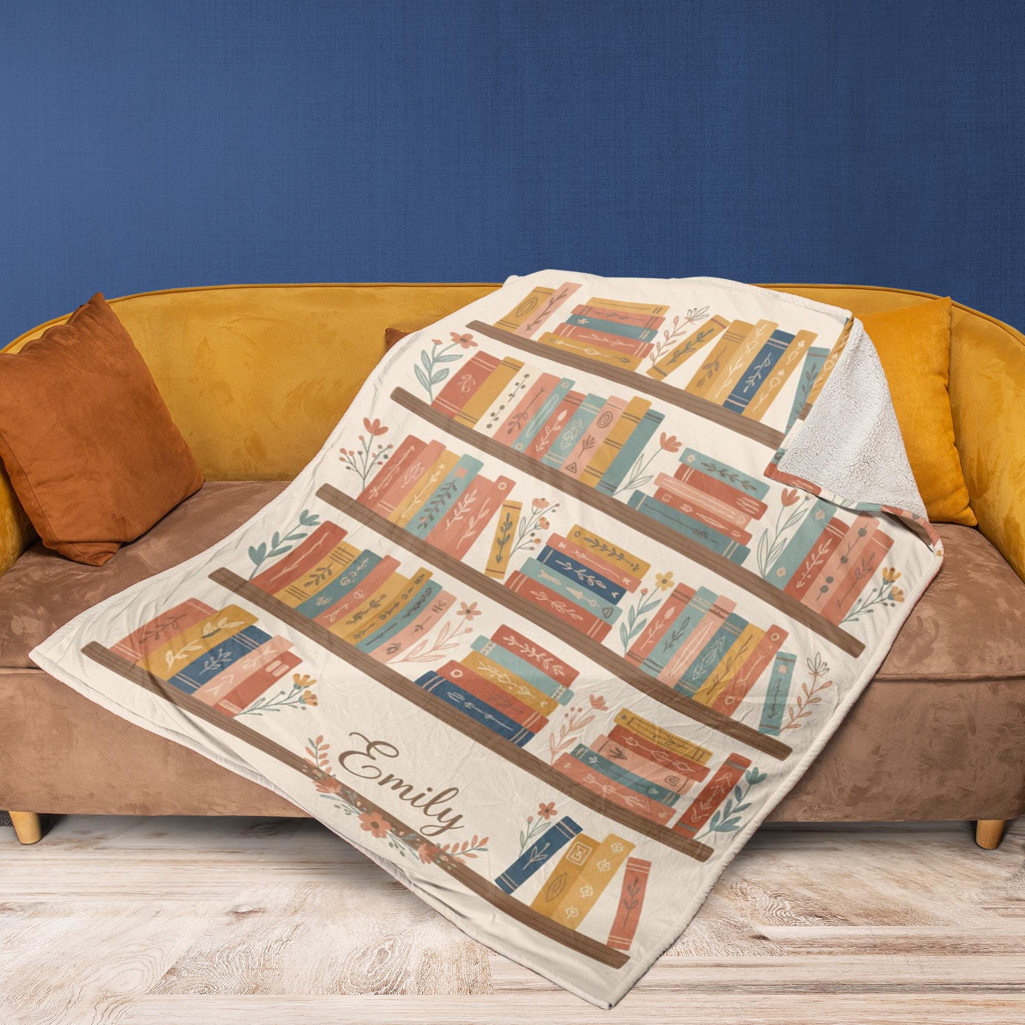 Personalised Bookshelf Throw Blanket – Custom Name, Soft Microfleece Reading-Nook Print image 4