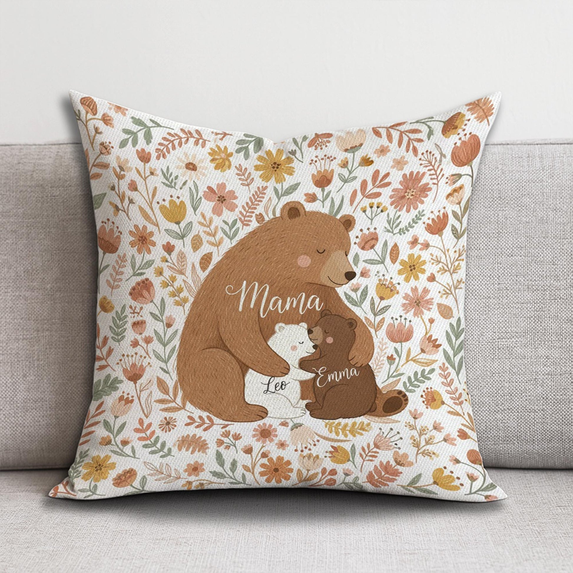 Personalised Mama Bear Pillow – Custom Name, Soft Polyester Throw Pillow image 1
