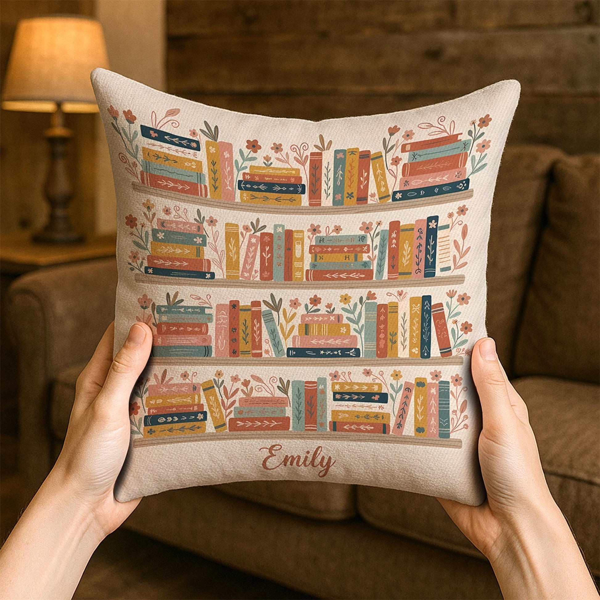 Personalised Bookshelf Throw Pillow – Custom Name, Soft Polyester Illustration image 2