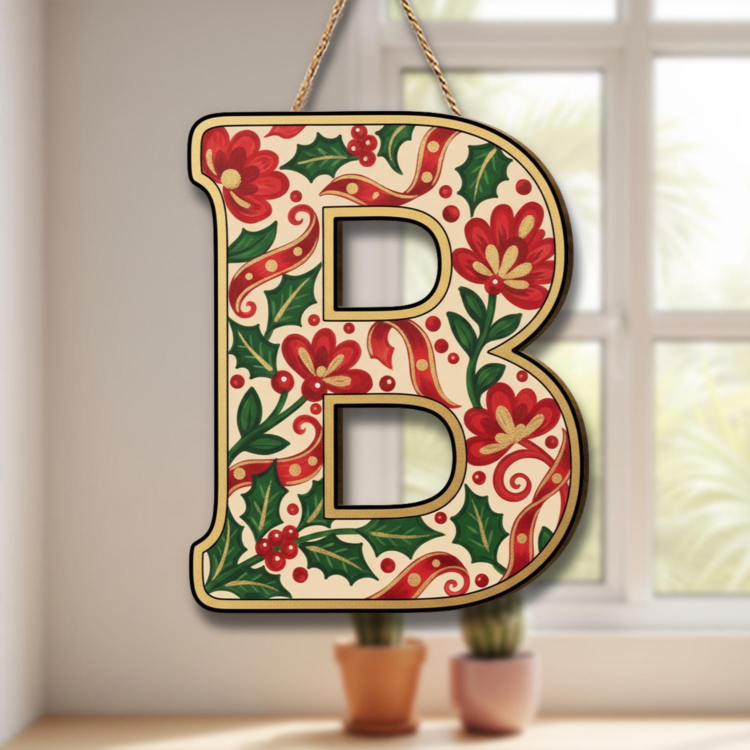 Christmas Monogram Door Hanger – Personalized Initial Sign image 3