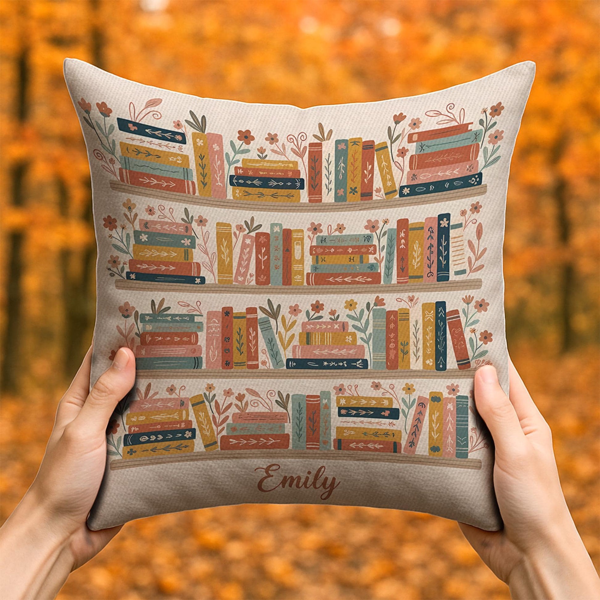 Personalised Bookshelf Throw Pillow – Custom Name, Soft Polyester Illustration image 3