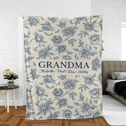 Personalised Grandma Floral Throw Blanket – Custom Names, Soft Microfleece Print image 1