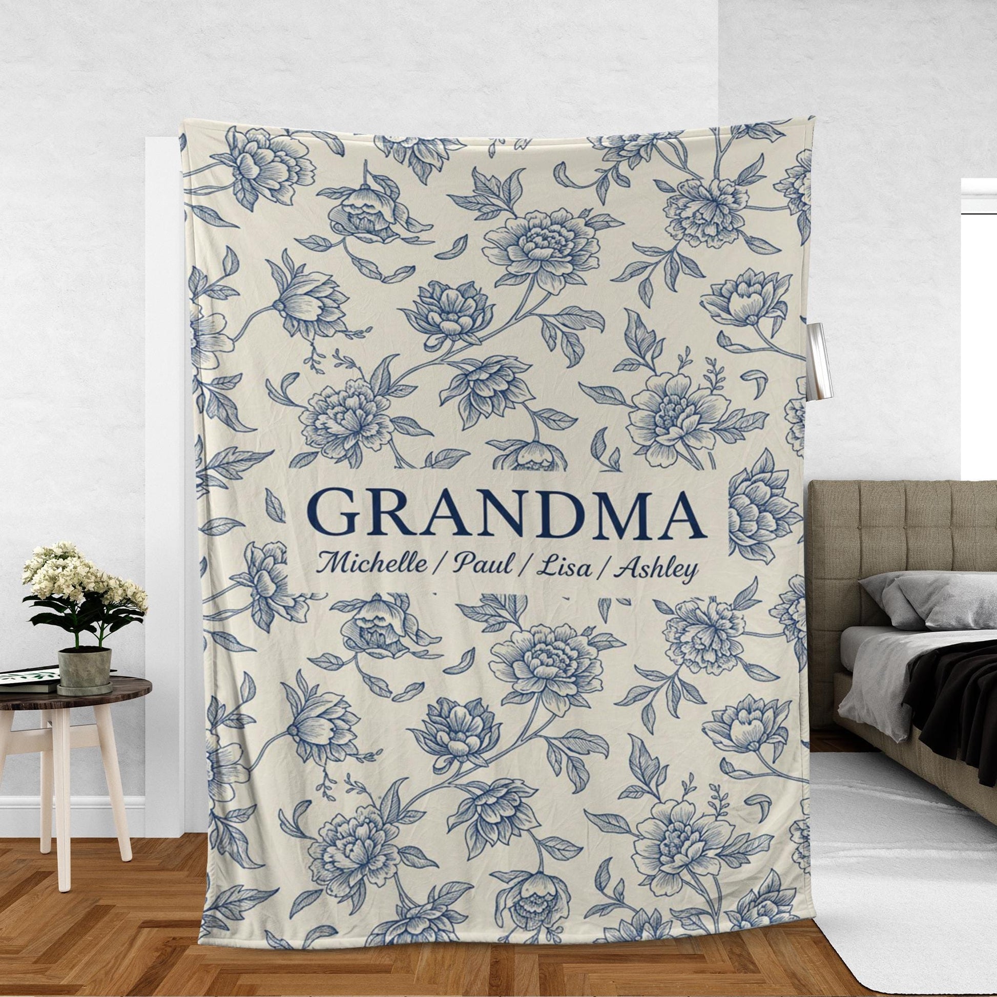 Personalised Grandma Floral Throw Blanket – Custom Names, Soft Microfleece Print image 1