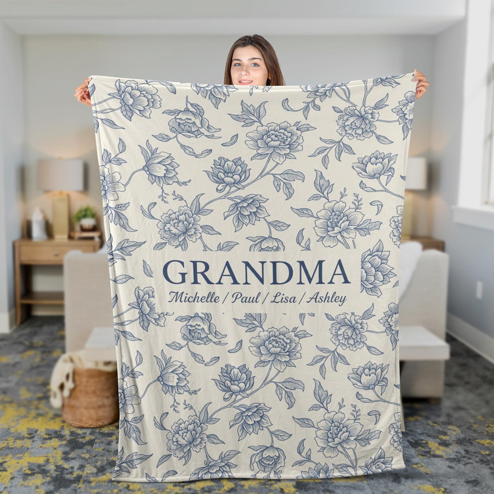 Personalised Grandma Floral Throw Blanket – Custom Names, Soft Microfleece Print image 4