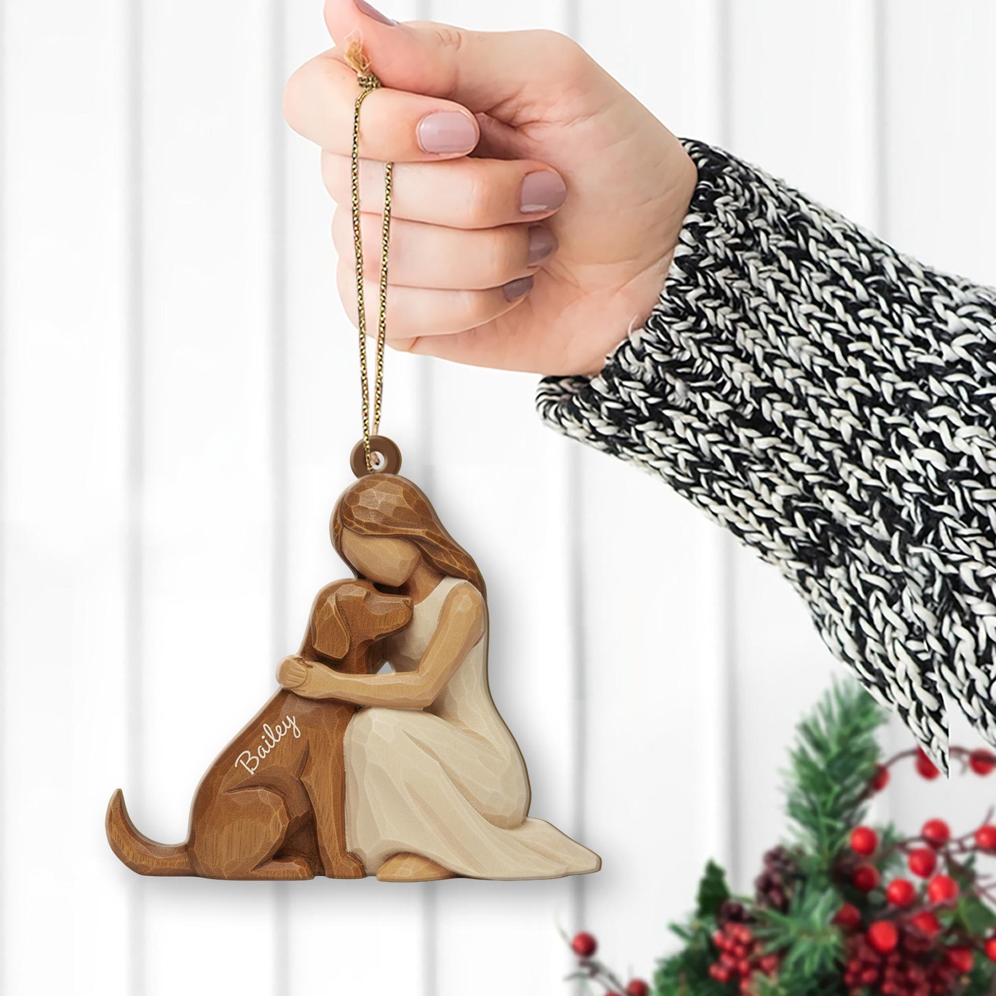 Personalised Ornament Woman & Dog Hugging – Pet Owner Keepsake image 6