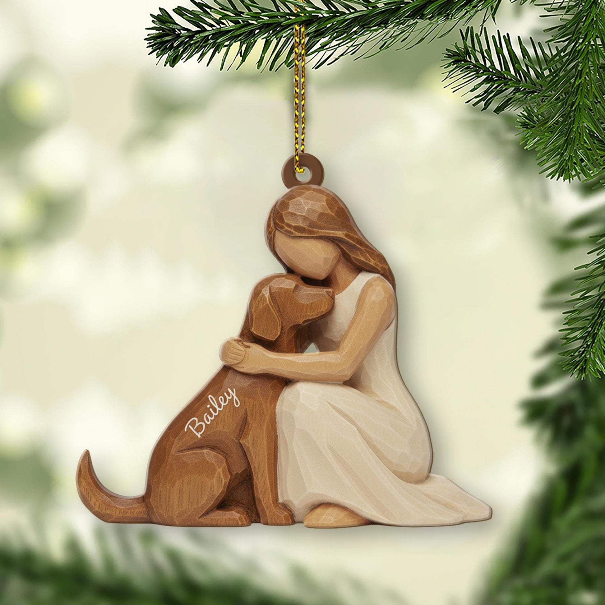 Personalised Ornament Woman & Dog Hugging – Pet Owner Keepsake image 1