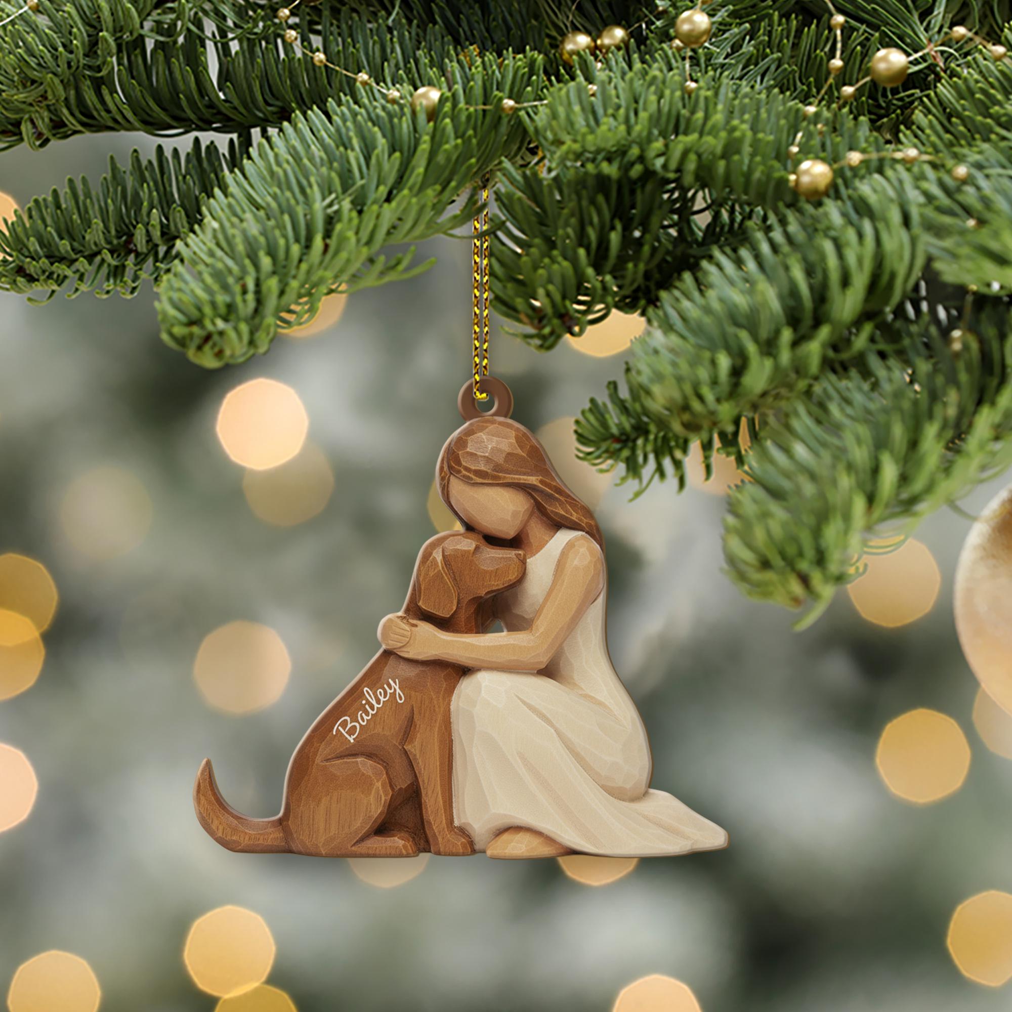Personalised Ornament Woman & Dog Hugging – Pet Owner Keepsake image 5