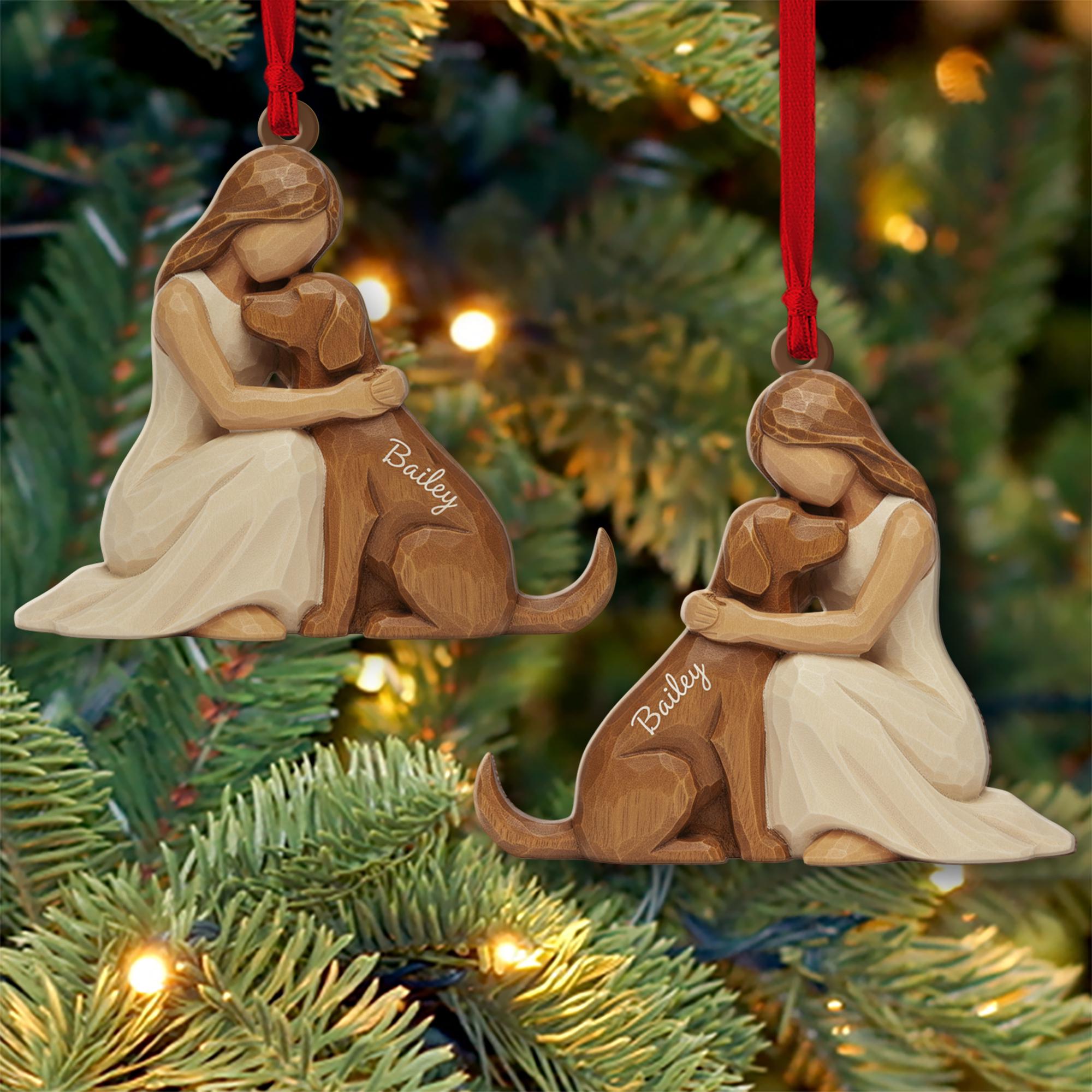 Personalised Ornament Woman & Dog Hugging – Pet Owner Keepsake image 2