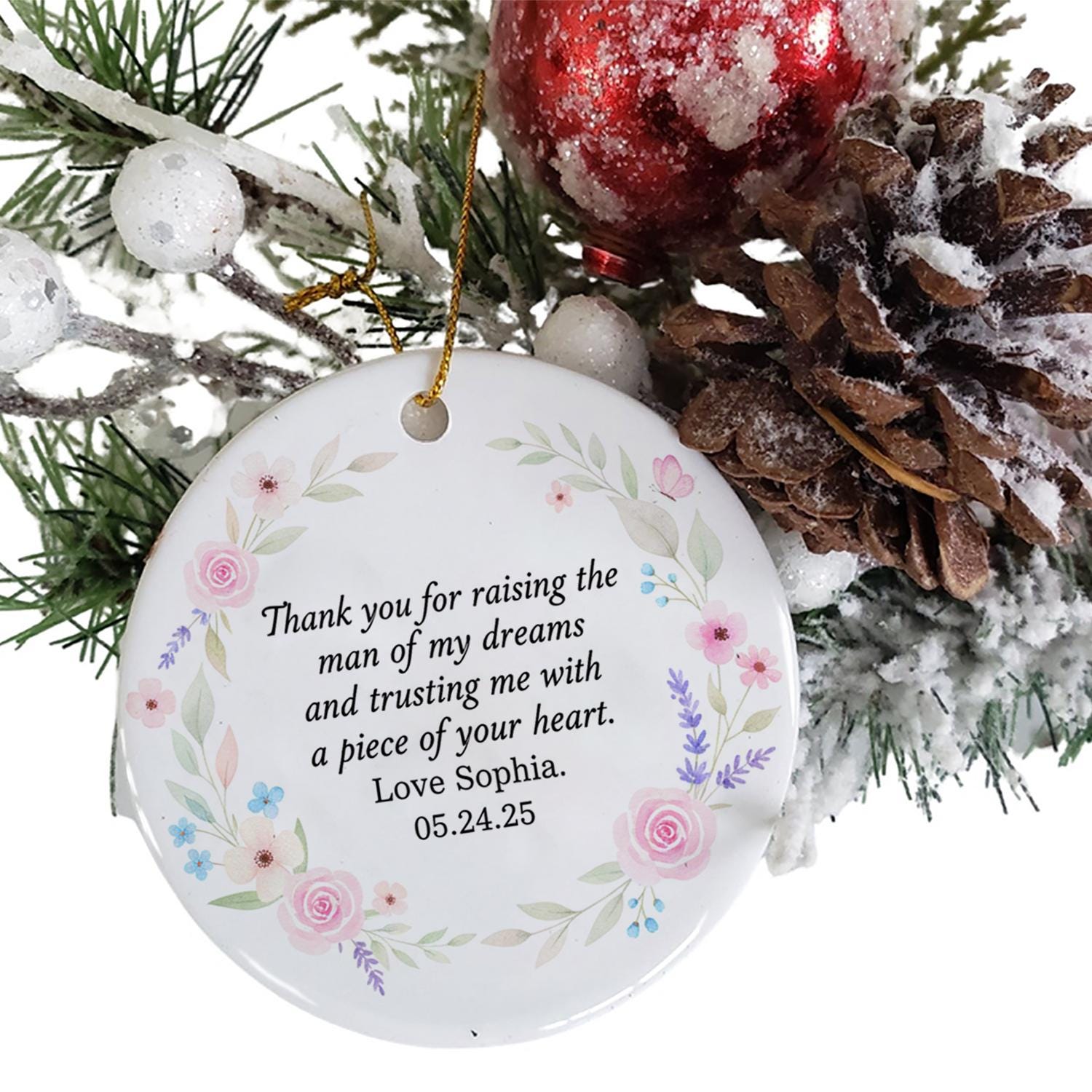 Mother of the Groom Gift Ornament – Personalized Wedding Thank You Ceramic Ornament image 2