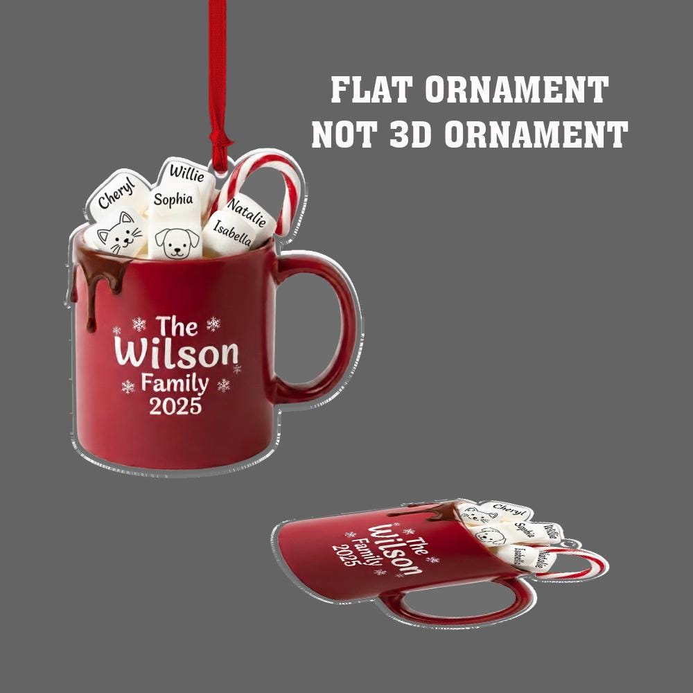Personalised Hot Cocoa Mug Christmas Ornament – “Family Name” Custom Names image 3