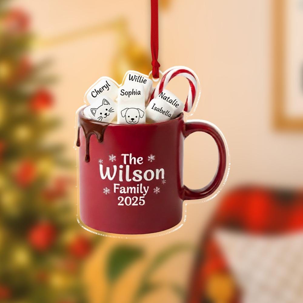 Personalised Hot Cocoa Mug Christmas Ornament – “Family Name” Custom Names image 5