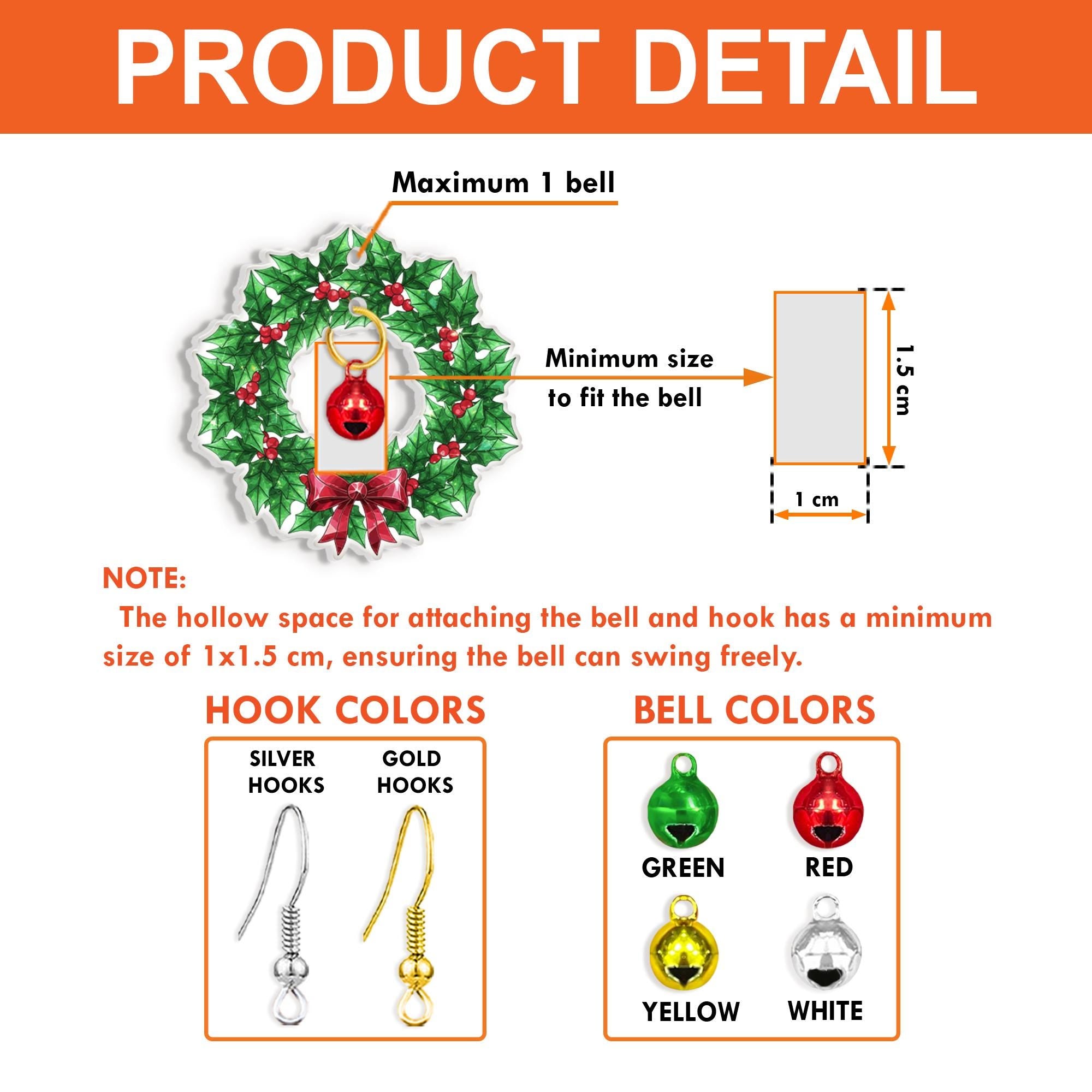 Christmas Wreath Dangle Earrings with Bell – Holiday Green and Red Bow Design Jewelry image 7