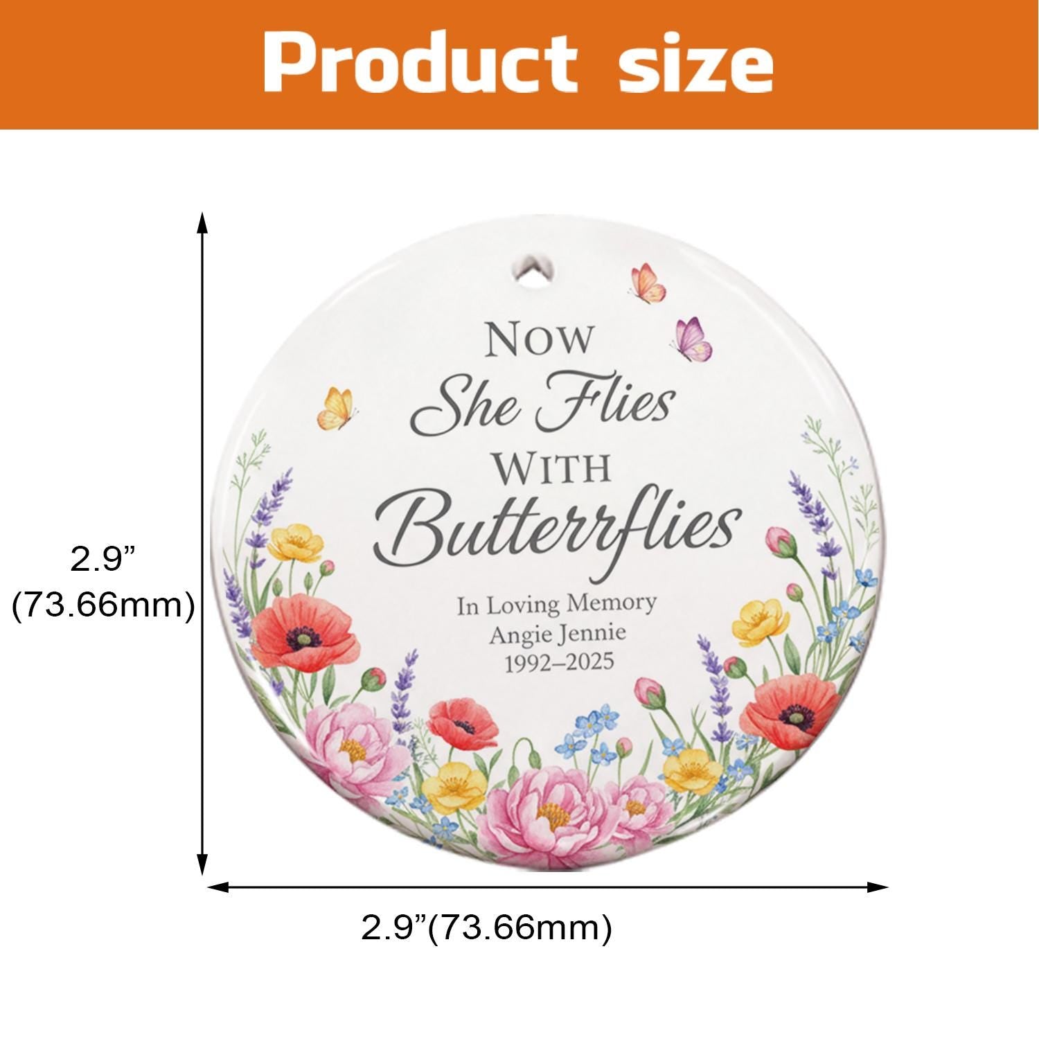 Personalised “Now She Flies With Butterflies” Memorial Ornament – Custom Name & Dates image 3