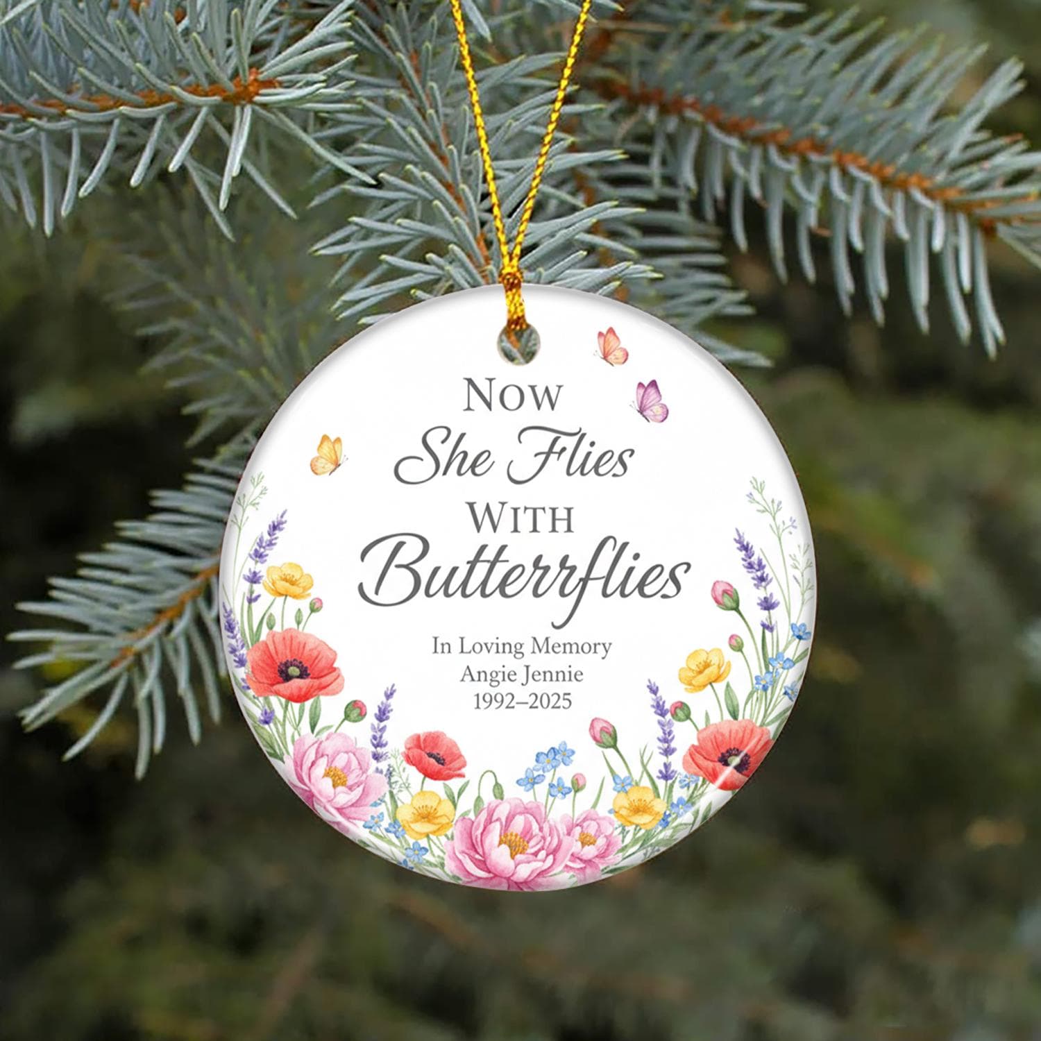 Personalised “Now She Flies With Butterflies” Memorial Ornament – Custom Name & Dates image 2