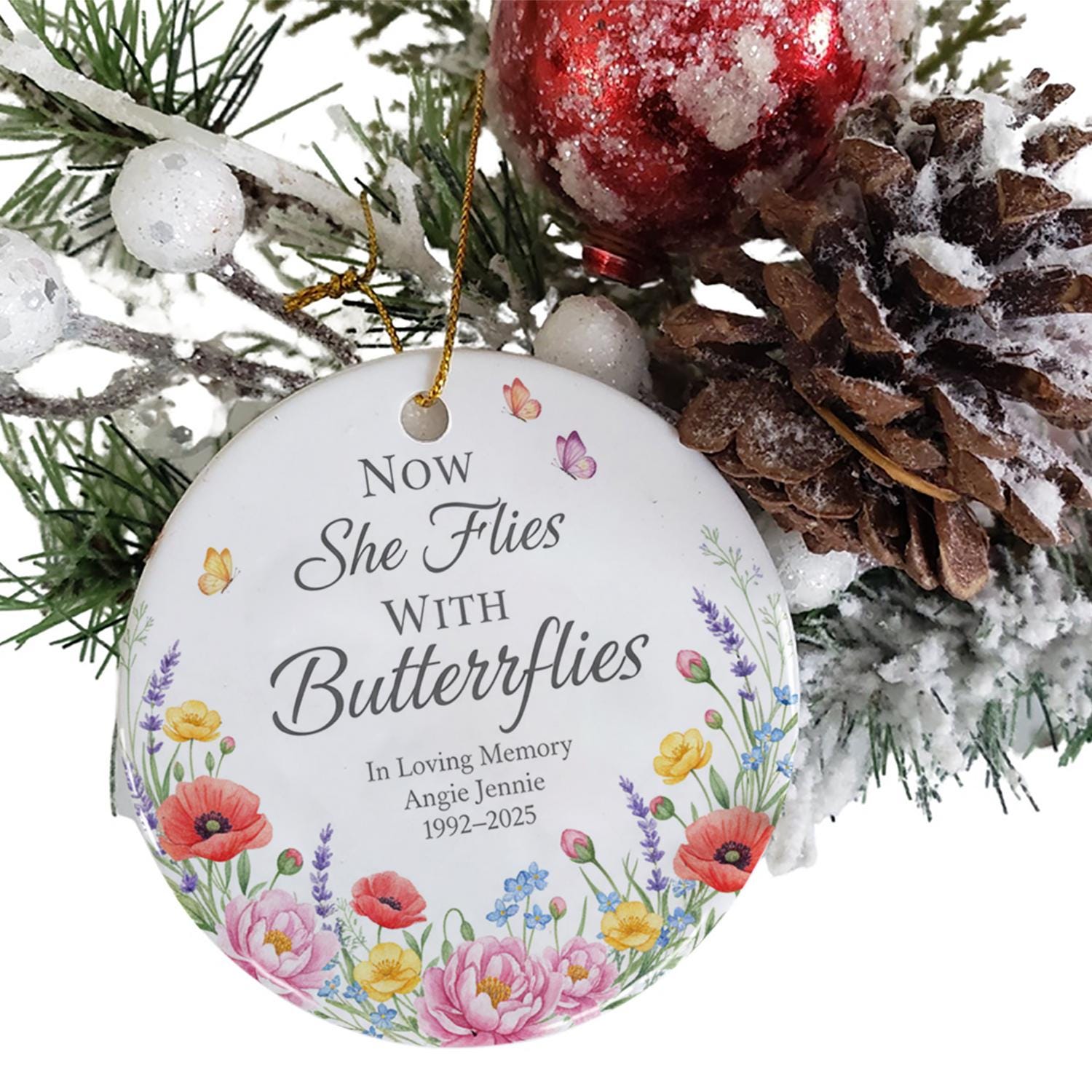 Personalised “Now She Flies With Butterflies” Memorial Ornament – Custom Name & Dates image 4