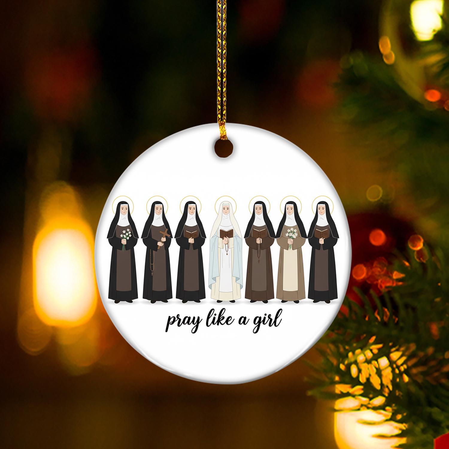 Pray Like a Girl Ornament – Catholic Nun Christmas Gift image 3