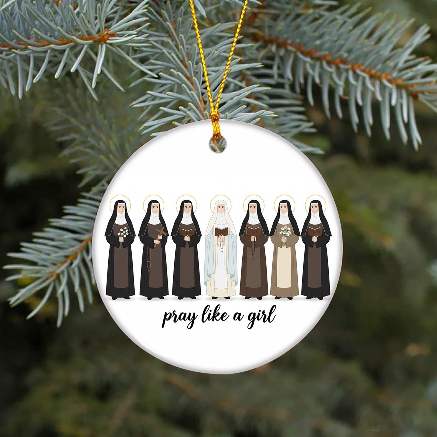 Pray Like a Girl Ornament – Catholic Nun Christmas Gift image 4