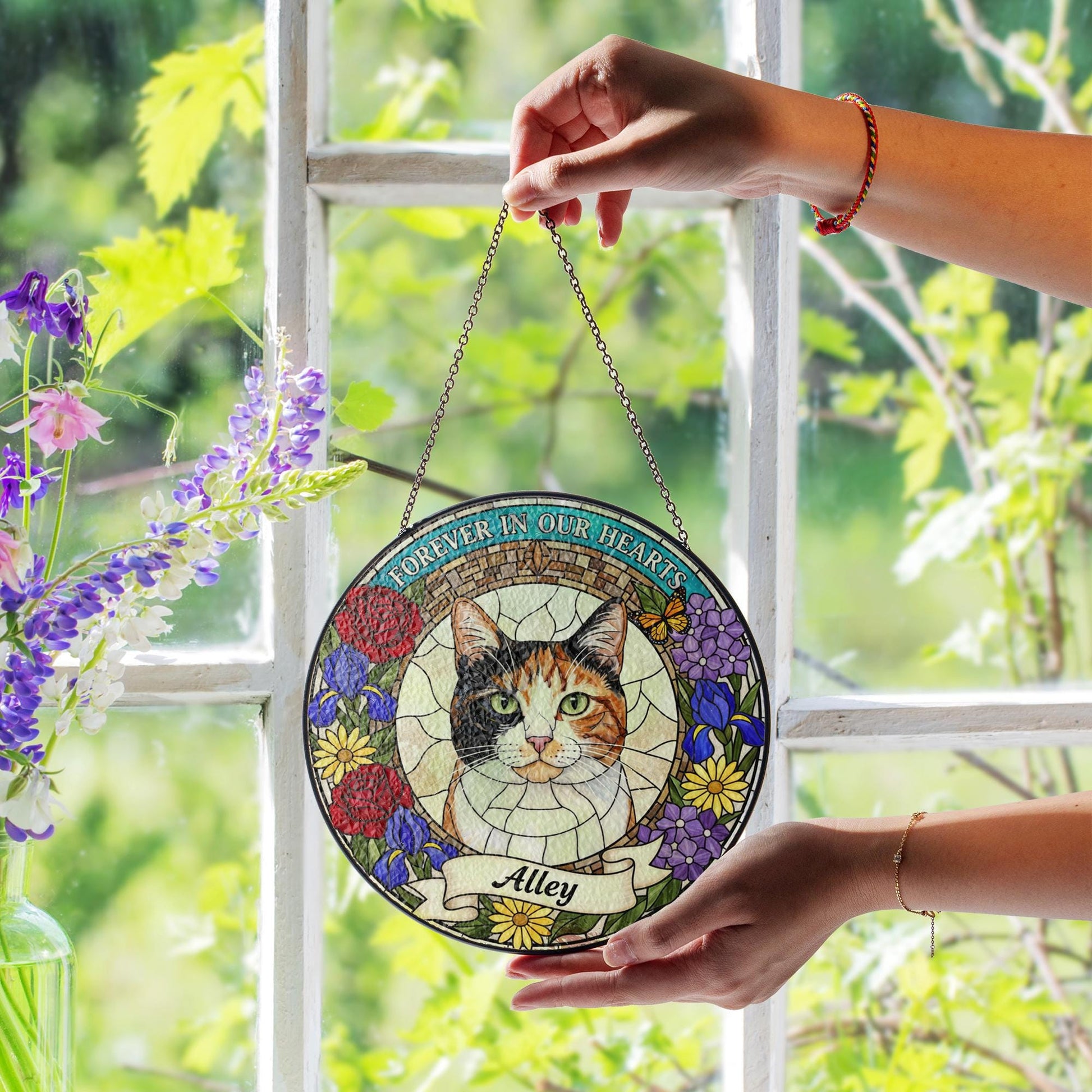 Pet Memorial Suncatcher – Custom Faux Stained Glass Pet Portrait Window Decor image 4