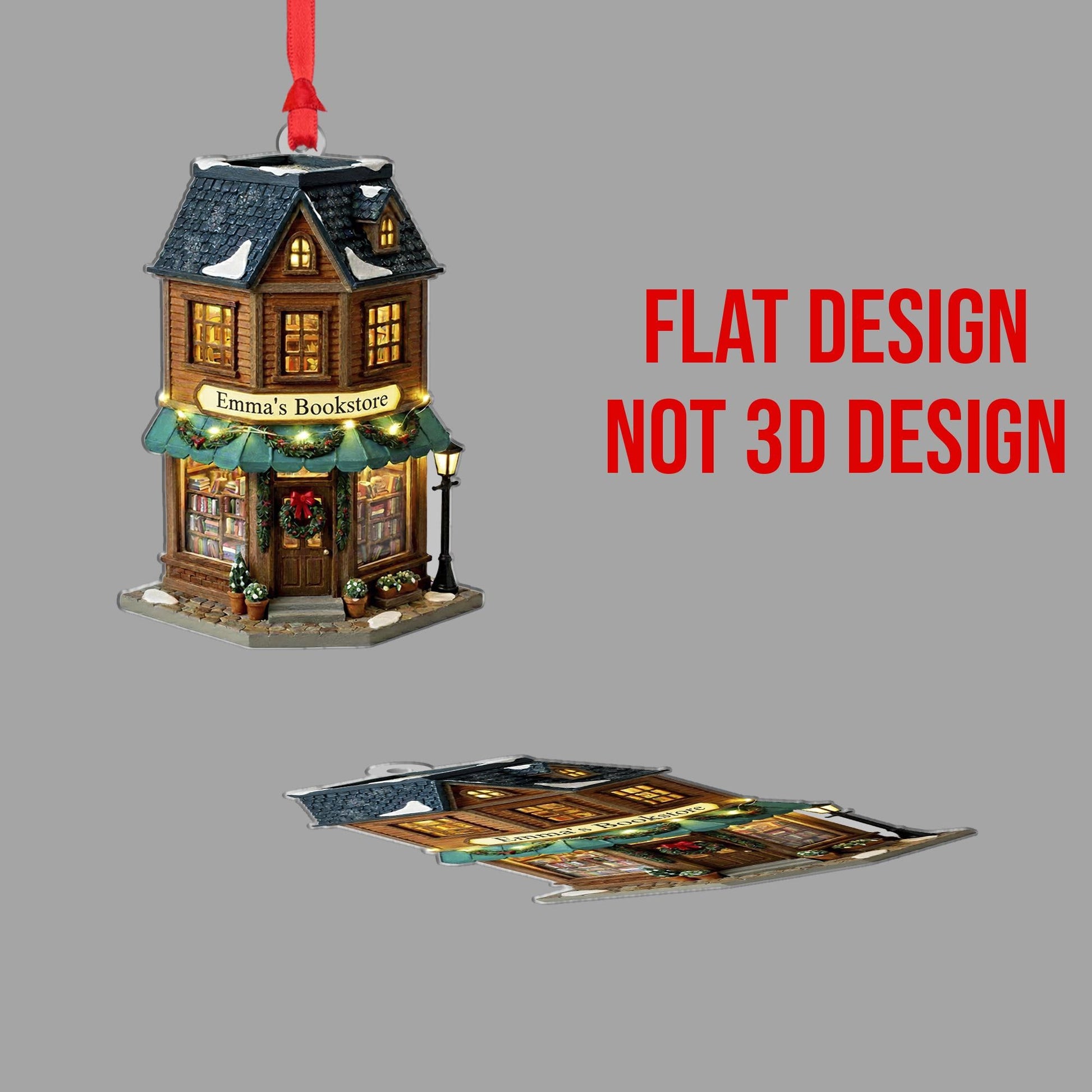 Personalized Cozy Bookstore Ornament: Custom Name Book Shop Christmas Tree Decoration image 3