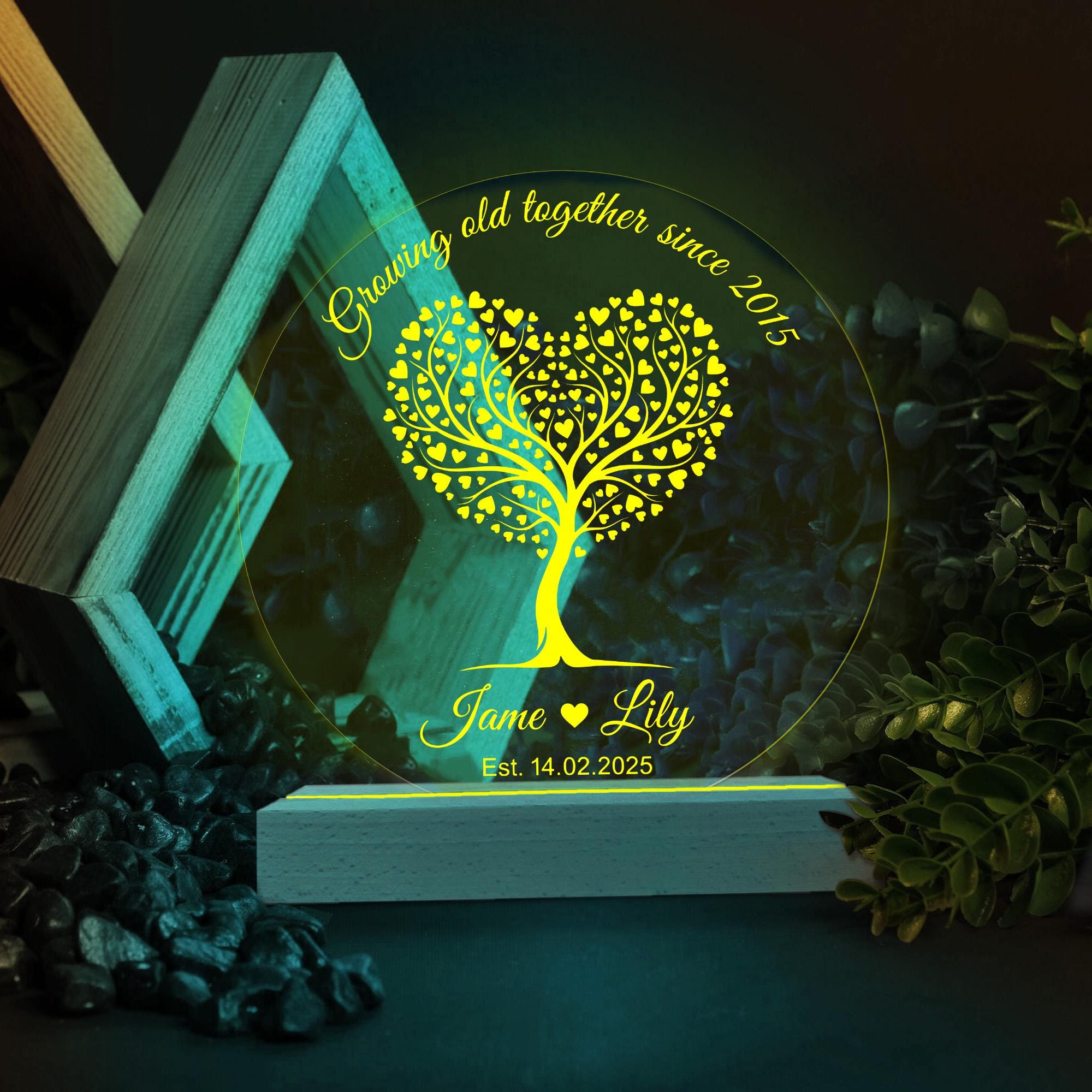 Personalised LED Wood-Base Light – Acrylic Disc Lamp with Custom Name & Date image 3