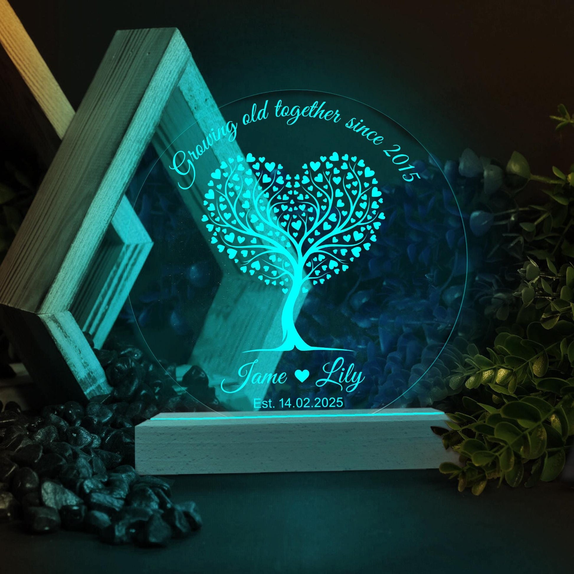 Personalised LED Wood-Base Light – Acrylic Disc Lamp with Custom Name & Date image 6