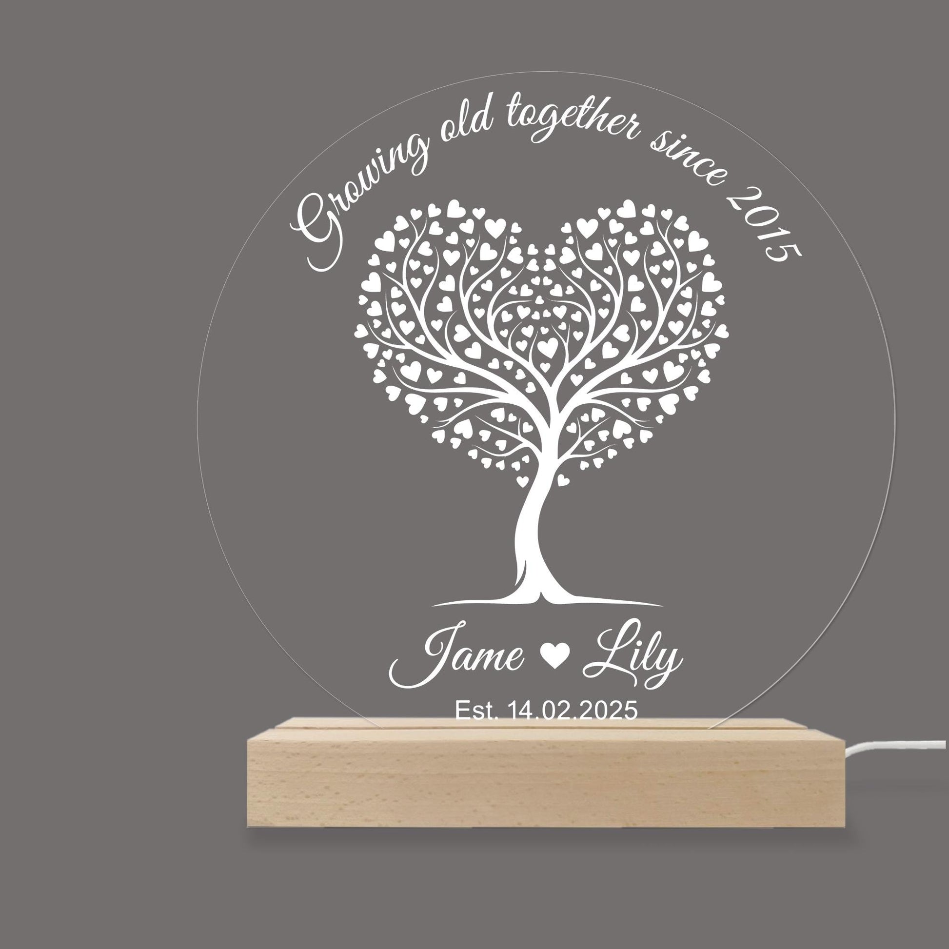 Personalised LED Wood-Base Light – Acrylic Disc Lamp with Custom Name & Date image 12